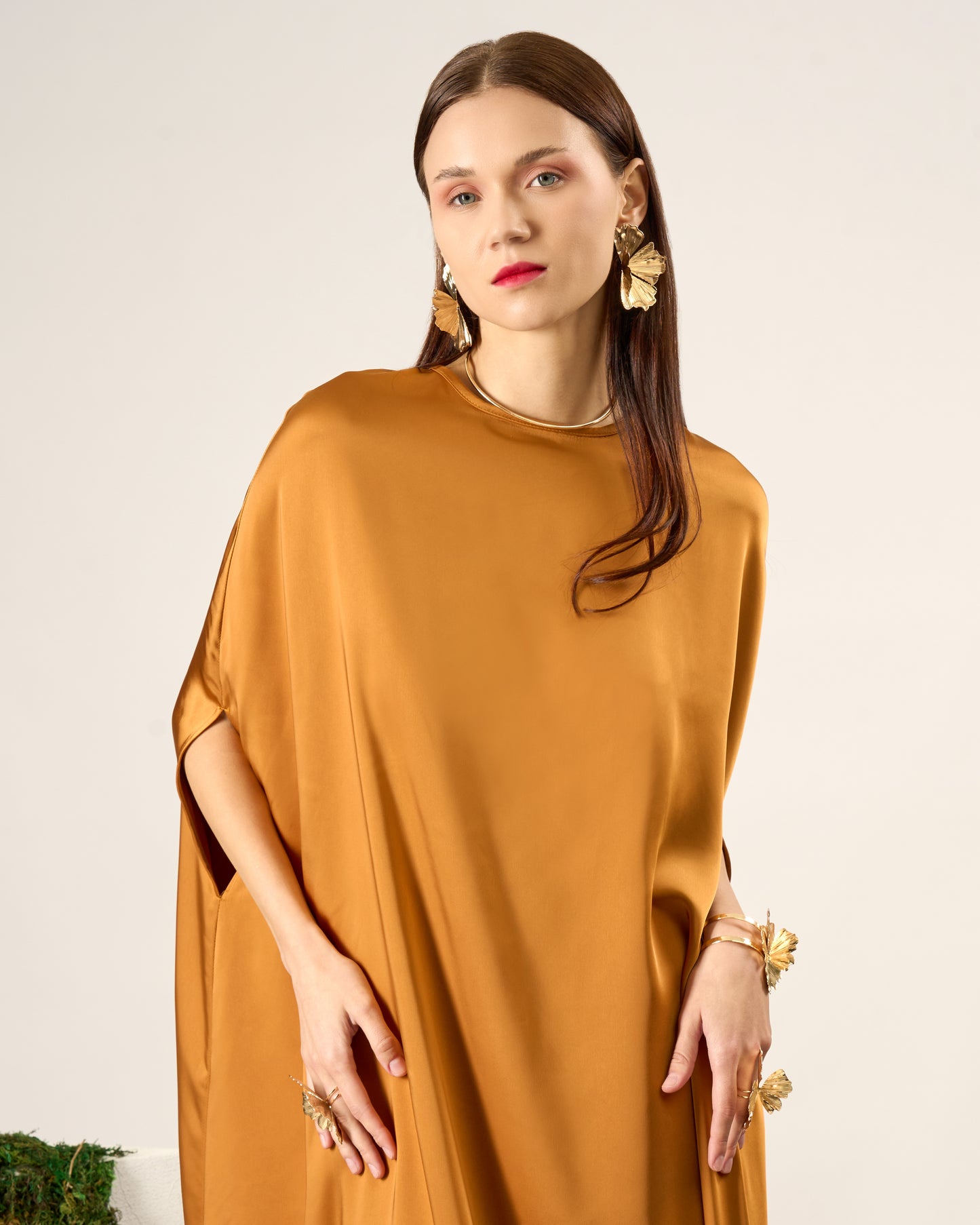 Satin Drape Kaftan Dress