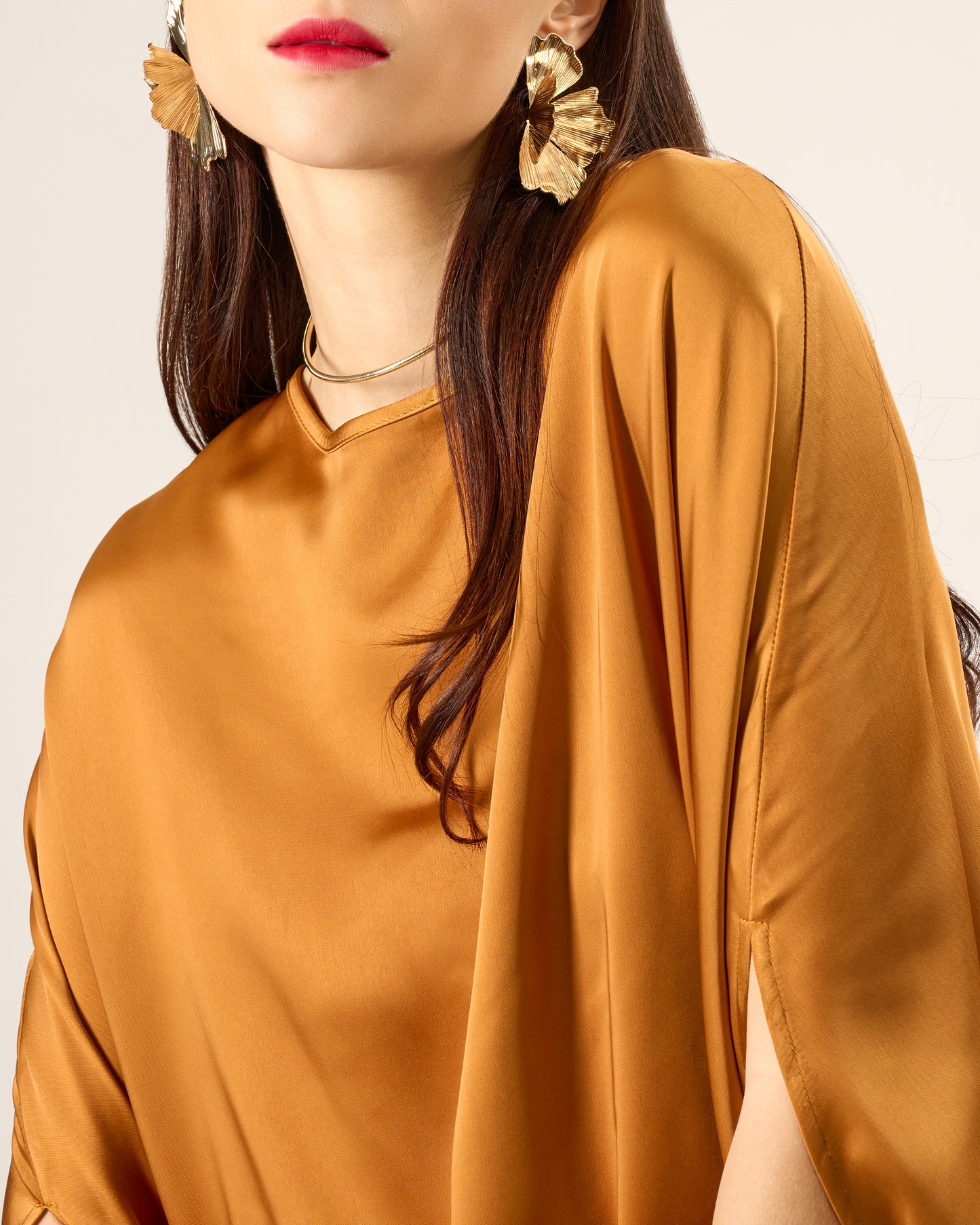 Satin Drape Kaftan Dress