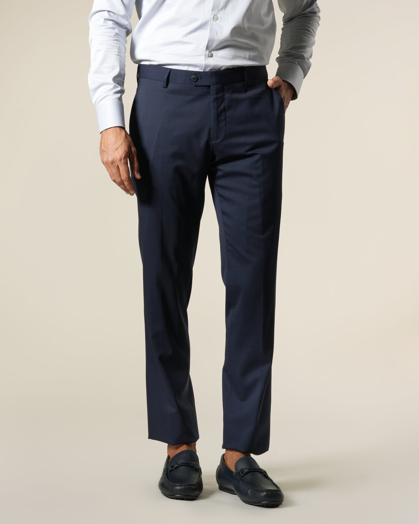 Slim Fit Striped Navy Blue Tailored Pants