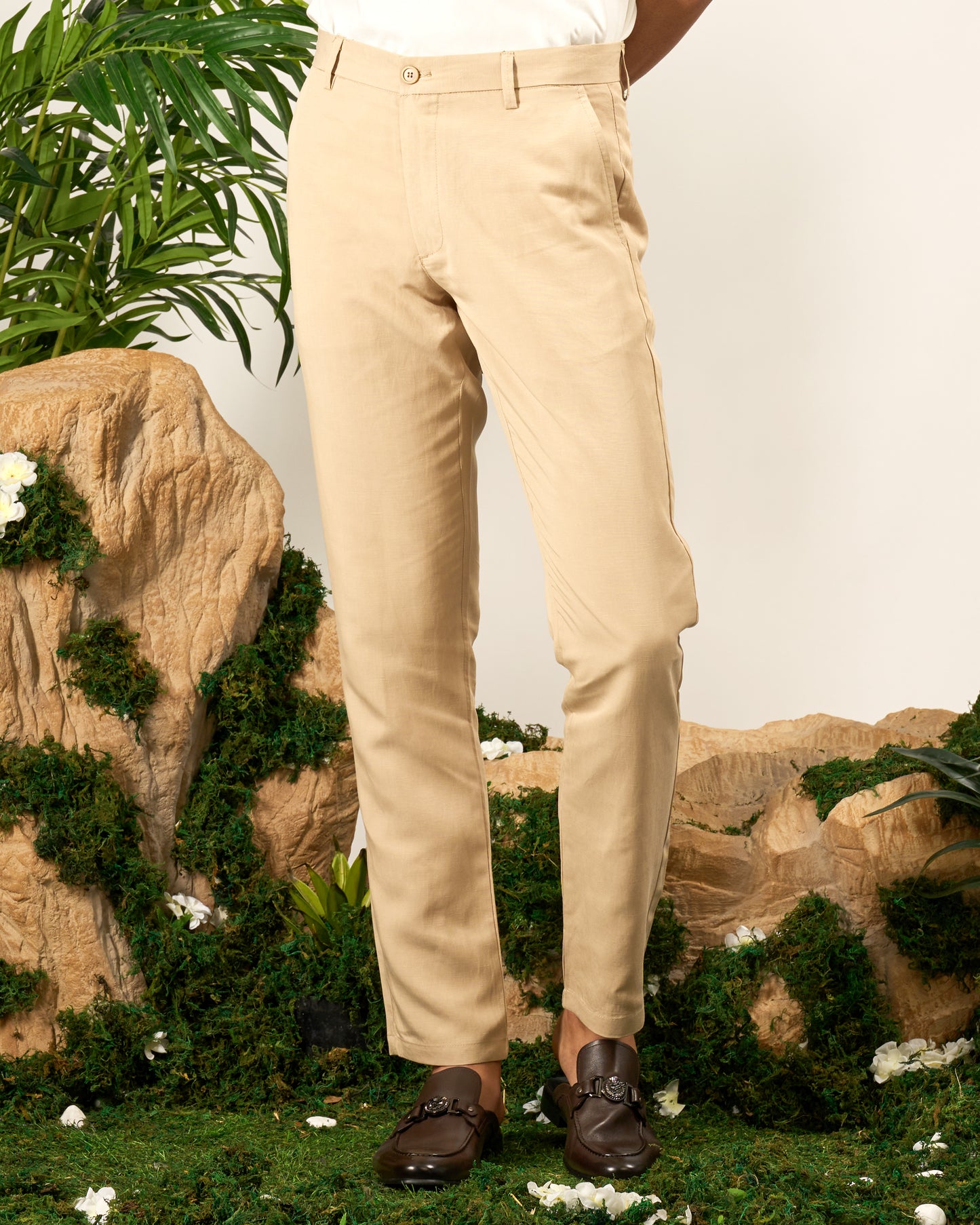 Beige Linen Blend Trousers