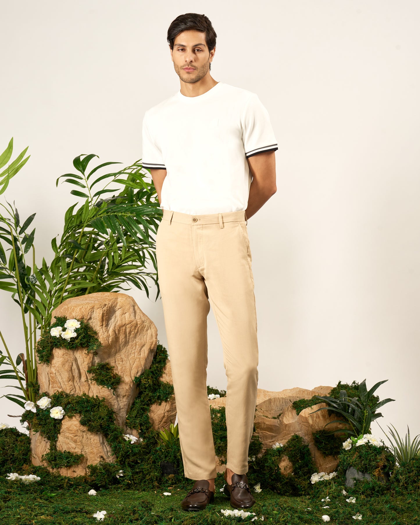 Beige Linen Blend Trousers