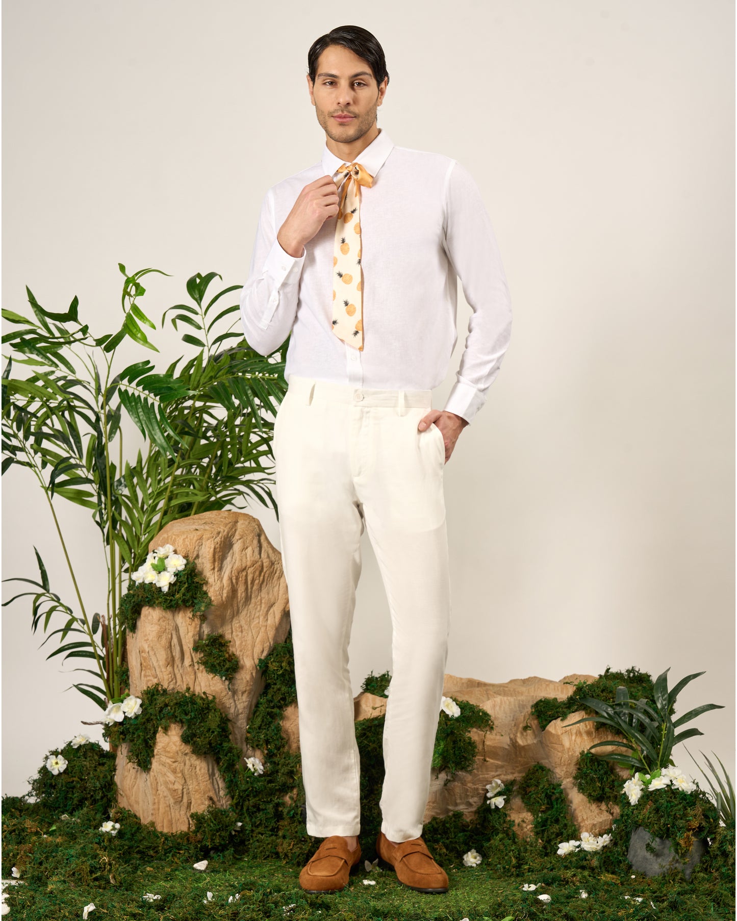 Ivory Linen Blend Trousers