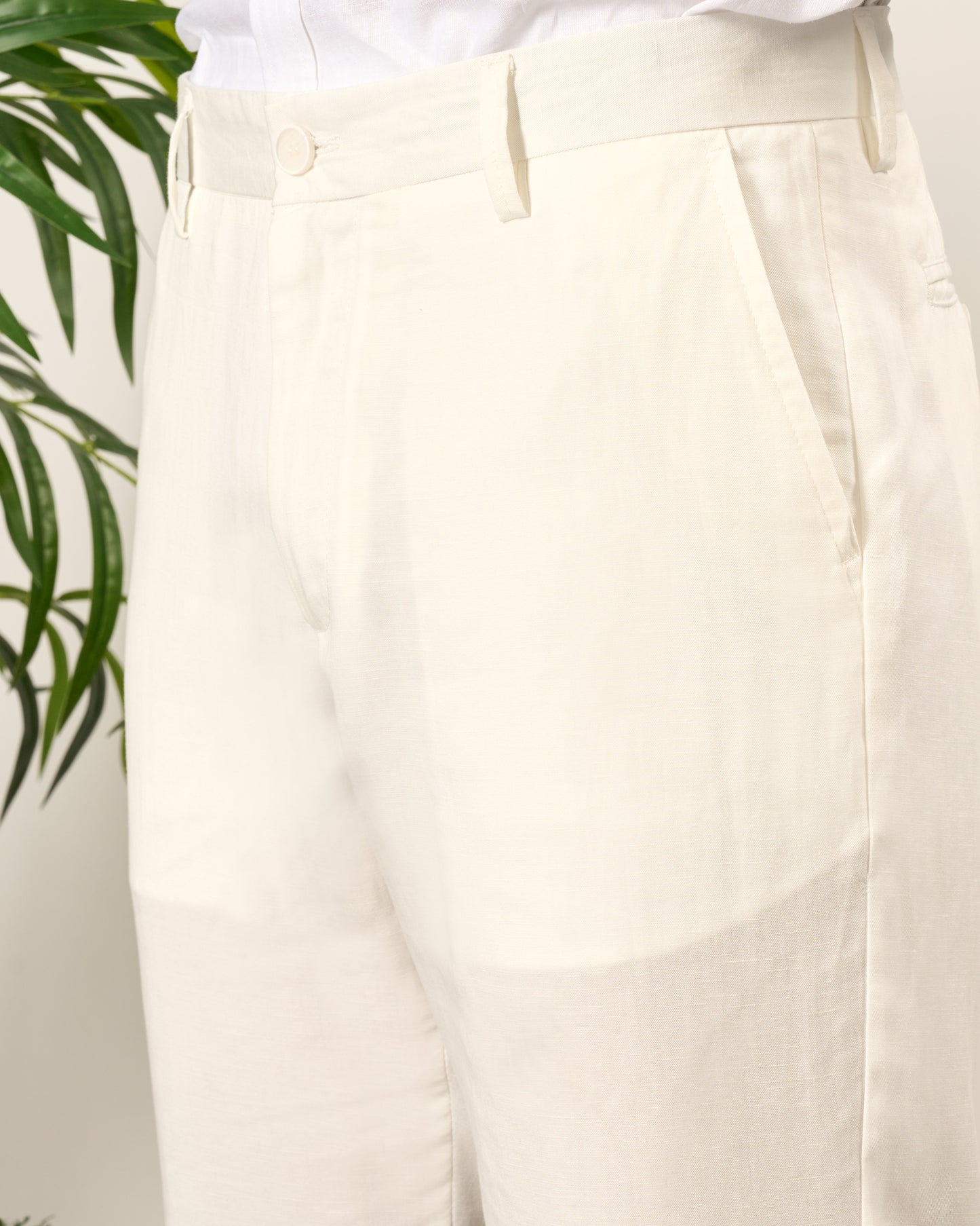 Ivory Linen Blend Trousers