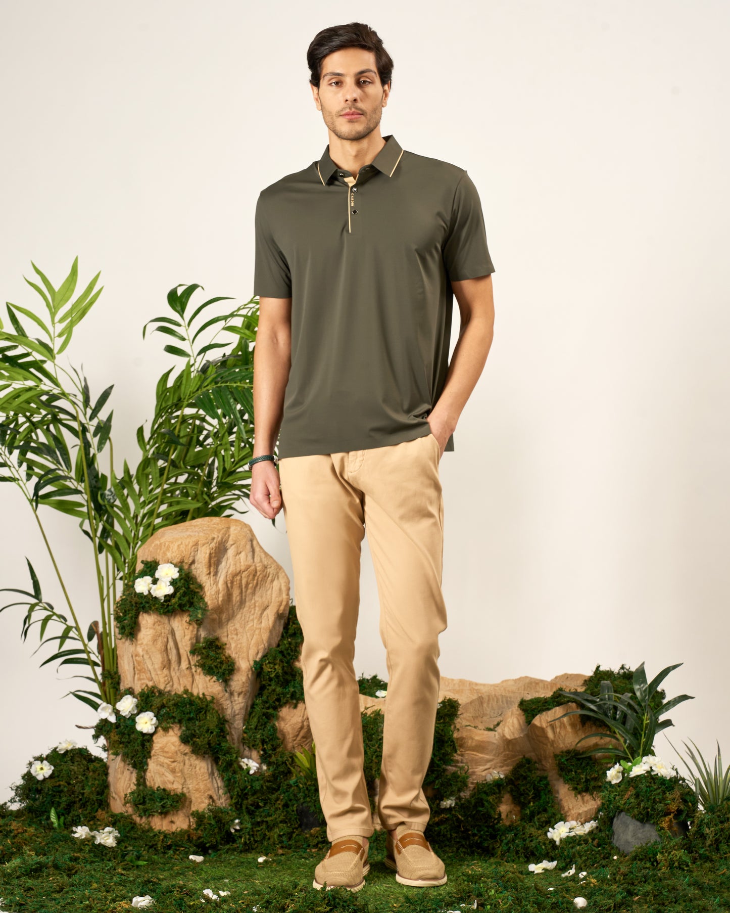 Cotton Blend Slim Fit Trousers