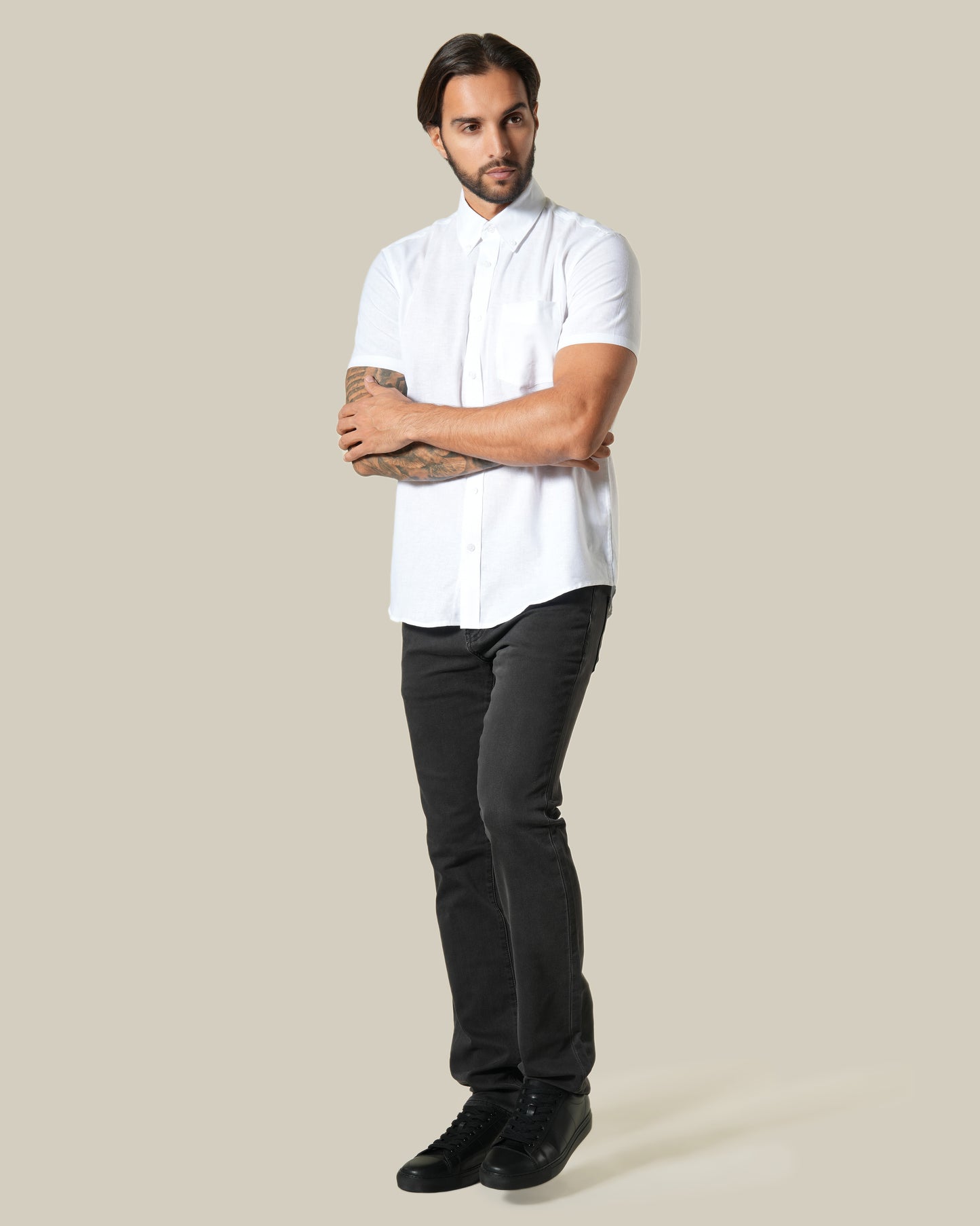 Plain Linen Short Sleeve Shirt