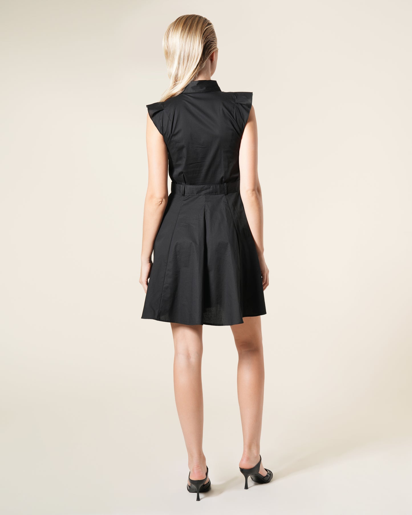 Belted Flutter Sleeves Shirt Dress