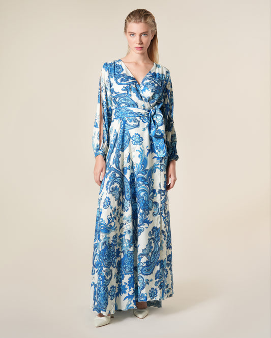 Paisley Print Wrap Maxi Dress
