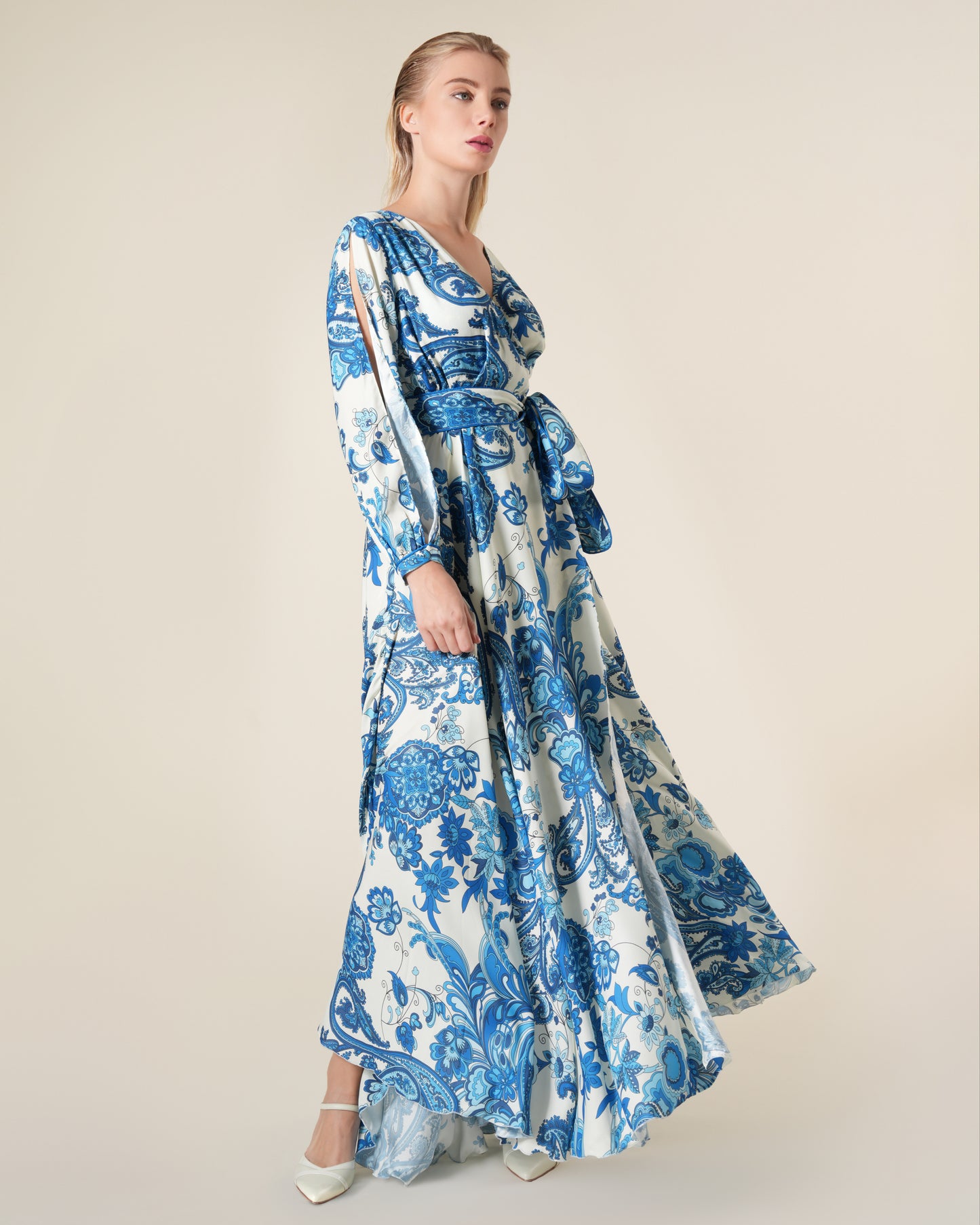 Paisley Print Wrap Maxi Dress