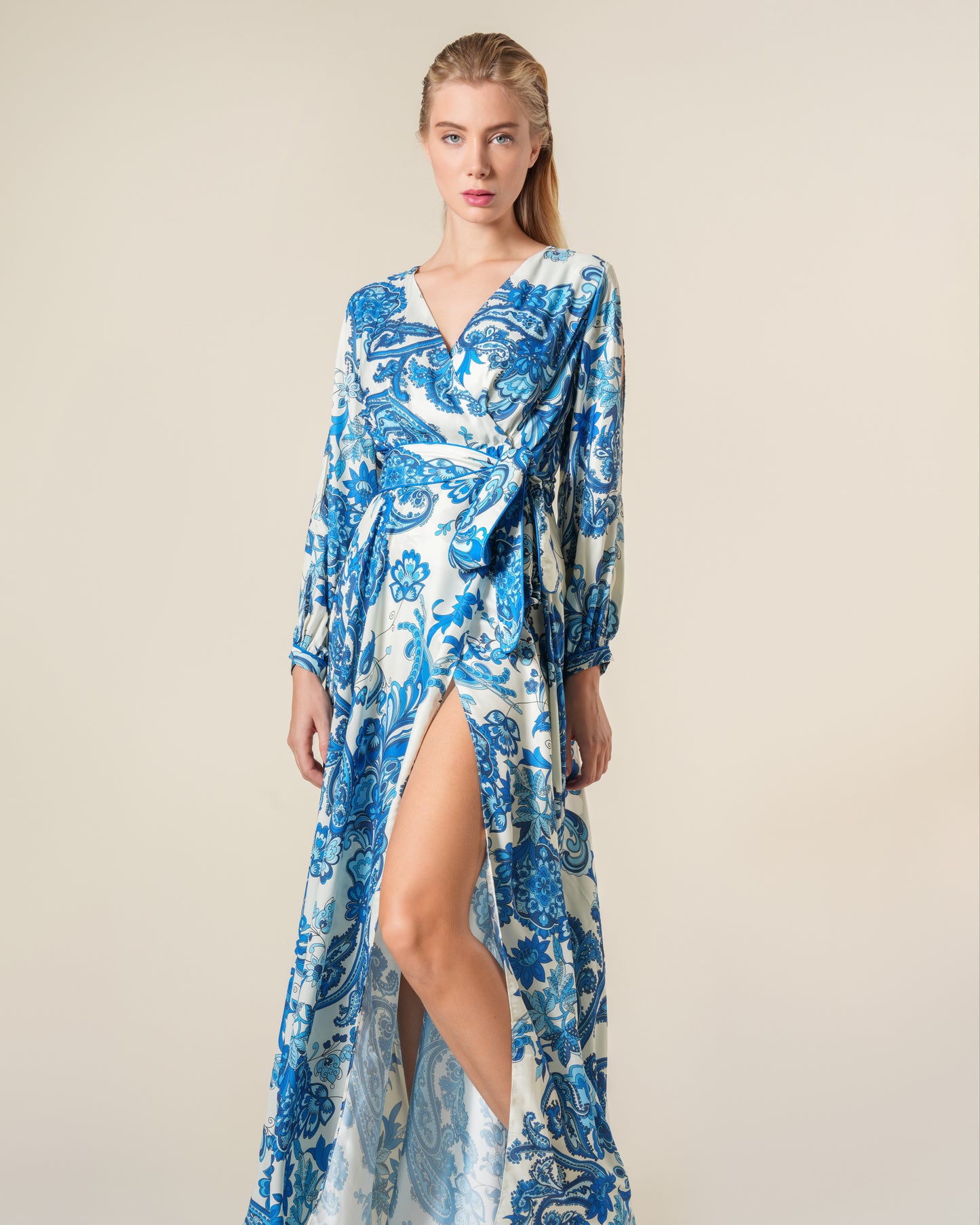 Paisley Print Wrap Maxi Dress
