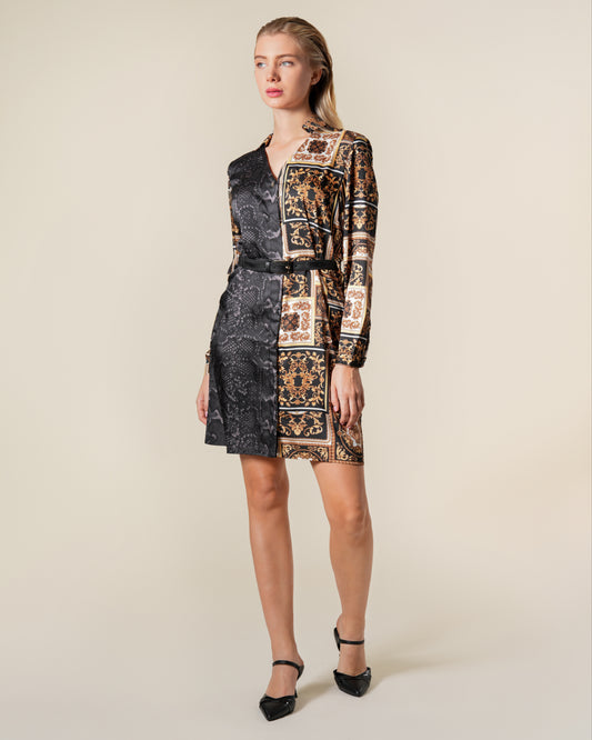 Snake and Baroque Print Mini Dress