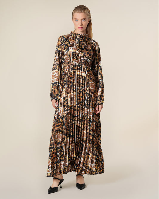 Baroque Patchwork Print Self-Tie Maxi Dress