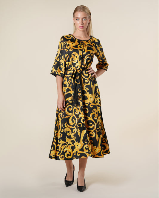 Classic Baroque Print Midi Dress