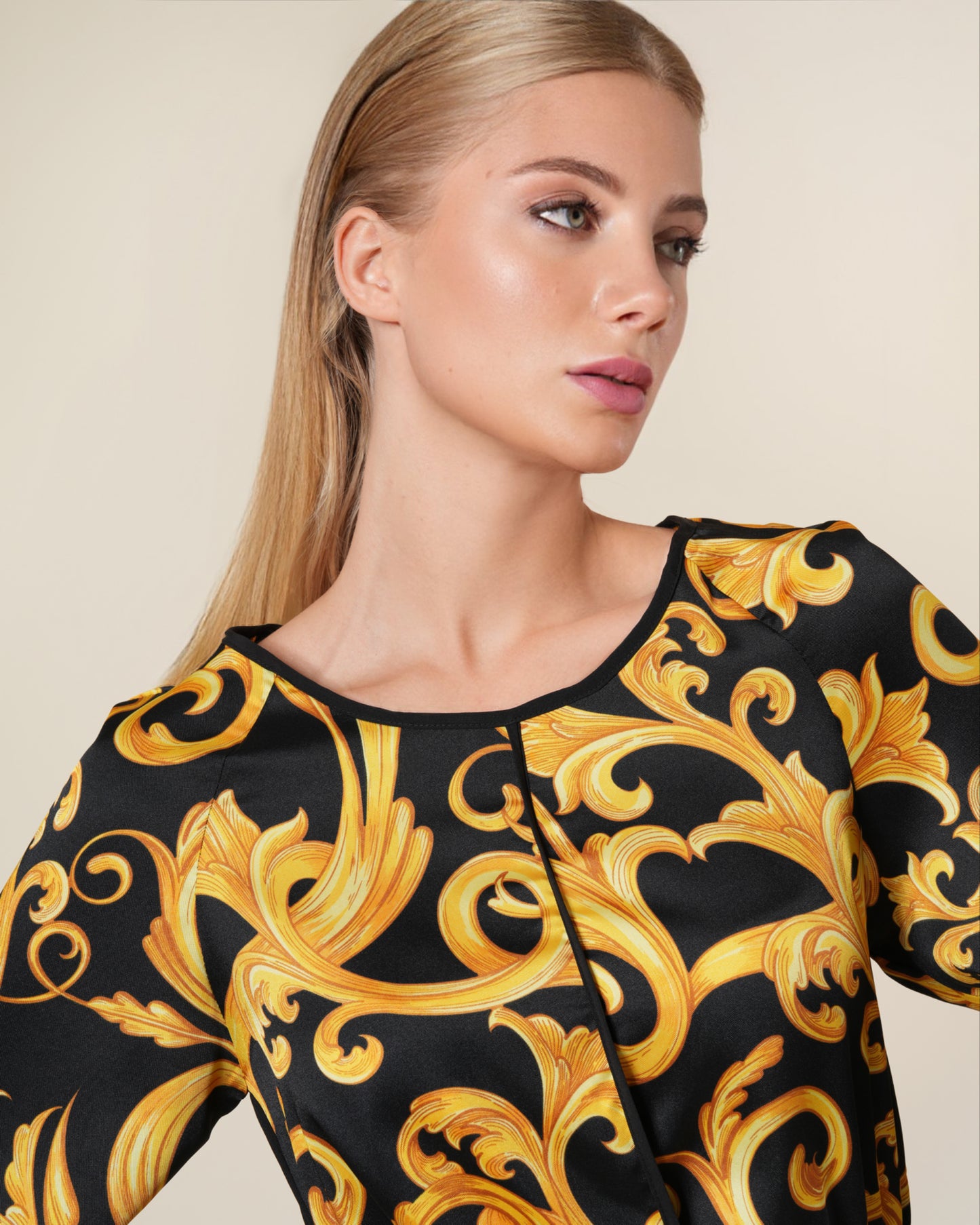 Classic Baroque Print Midi Dress