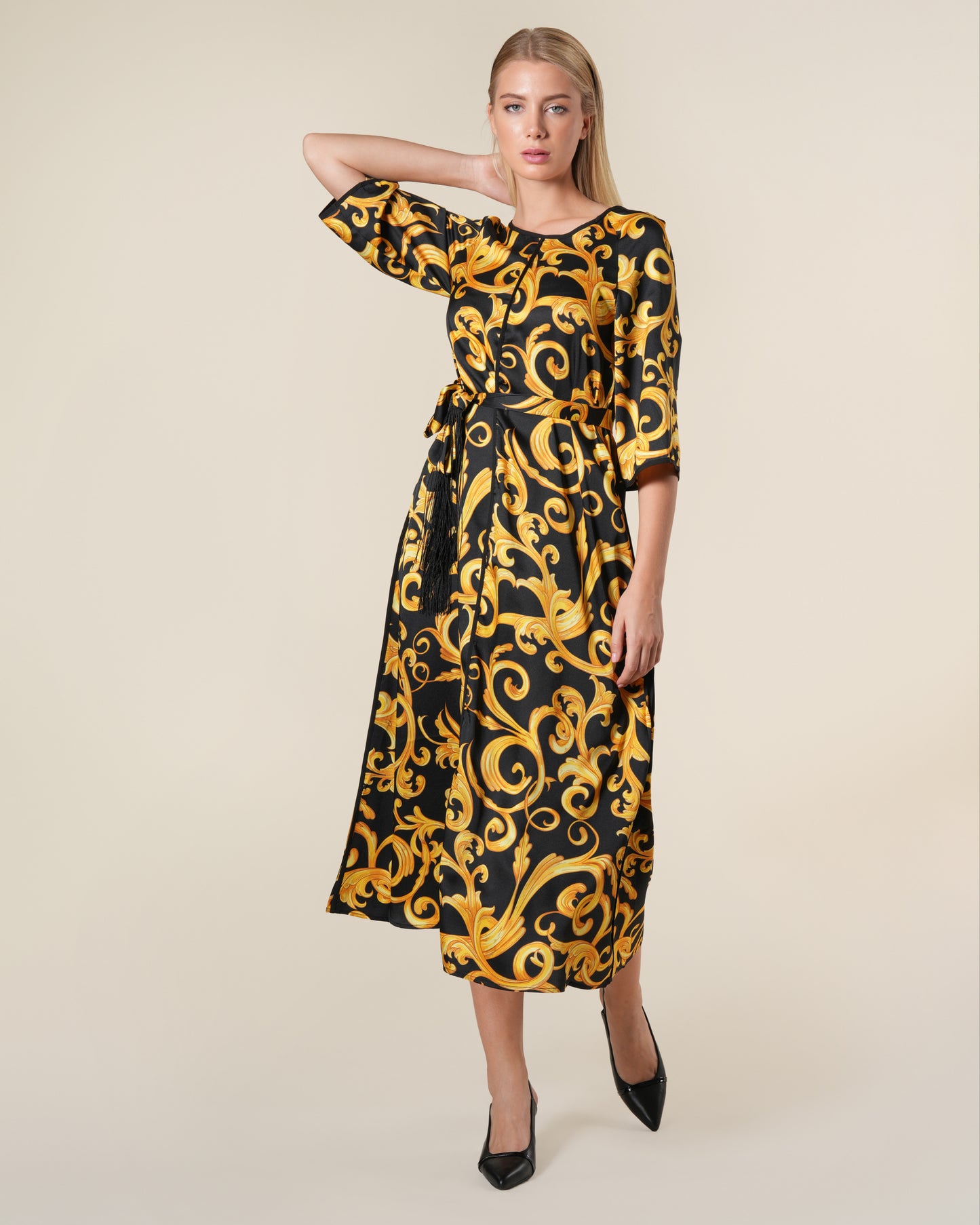 Classic Baroque Print Midi Dress