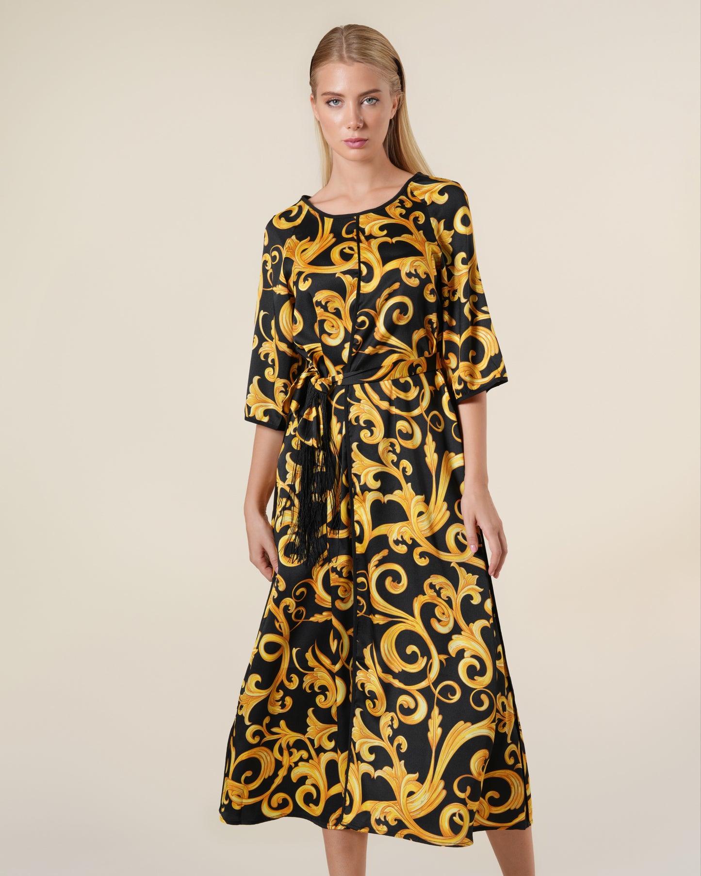 Classic Baroque Print Midi Dress