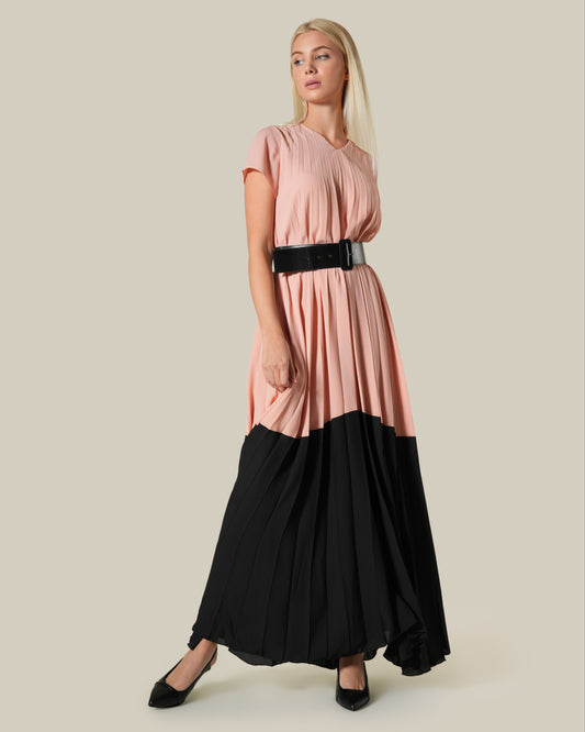 Colorblocking Pleated Maxi Dress