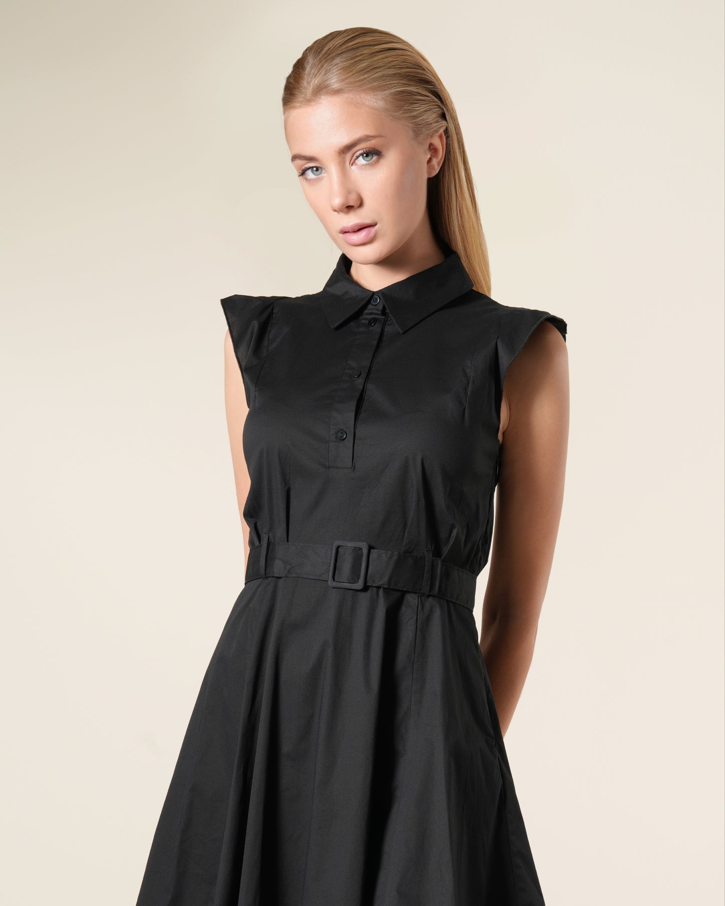 Belted Flutter Sleeves Shirt Dress