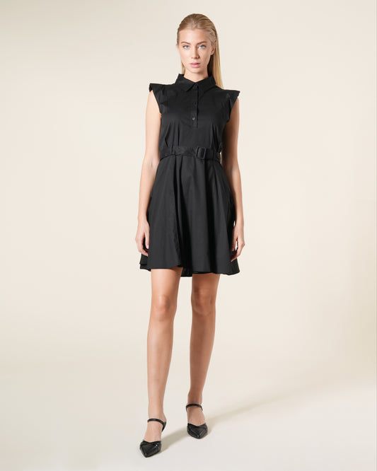 Belted Flutter Sleeves Shirt Dress