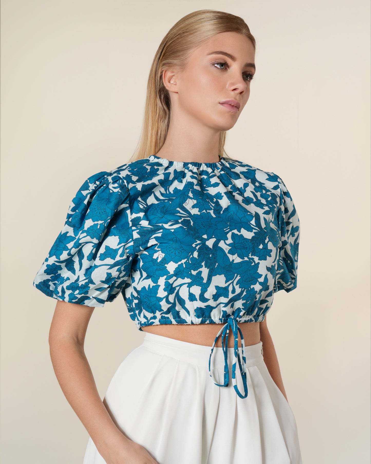 Floral Puff Sleeves Cotton Top