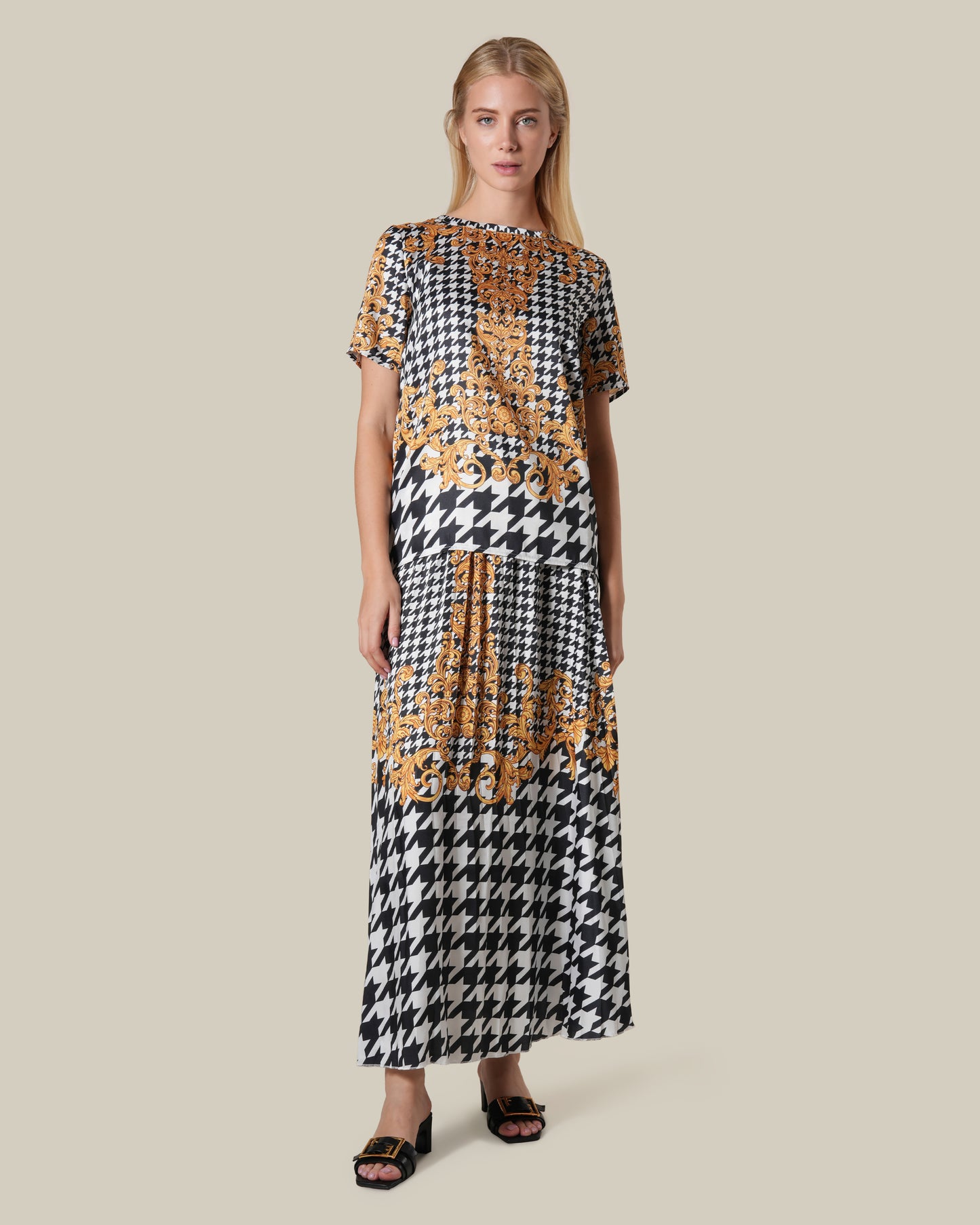 Houndstooth Baroque Printed Top