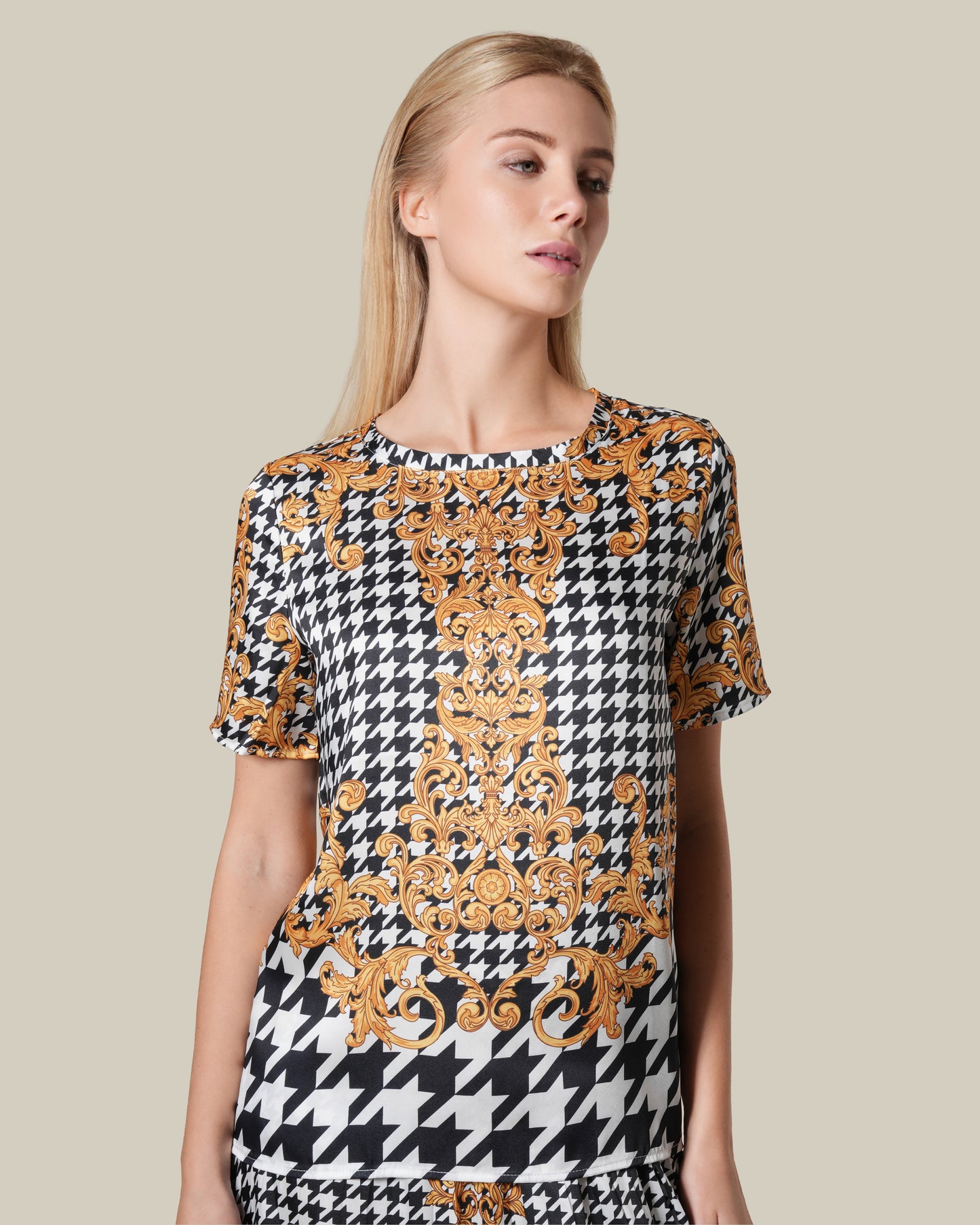 Houndstooth Baroque Printed Top