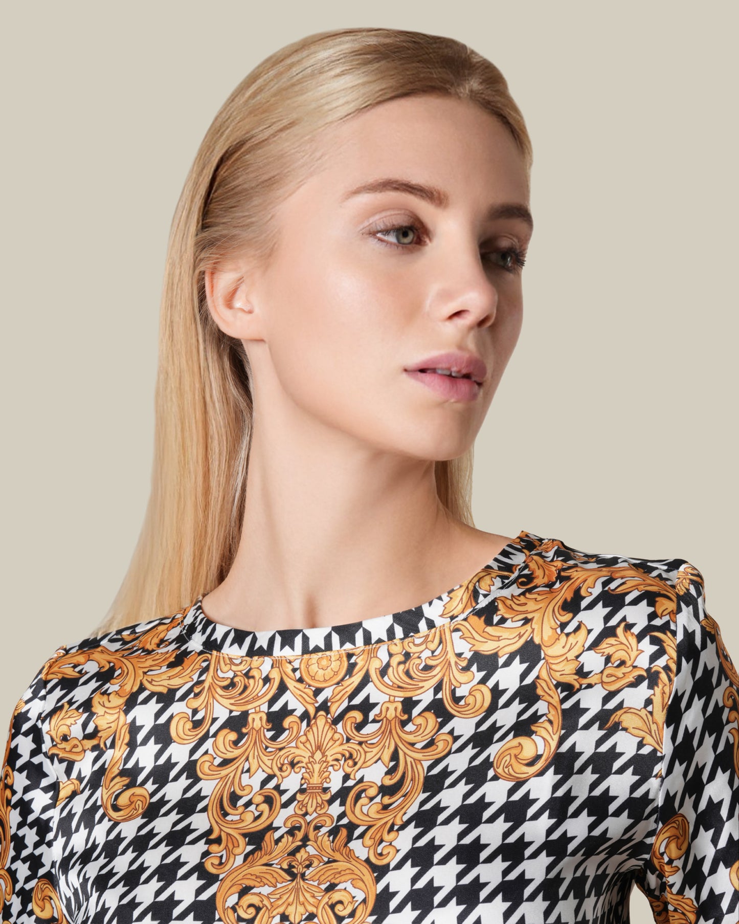 Houndstooth Baroque Printed Top