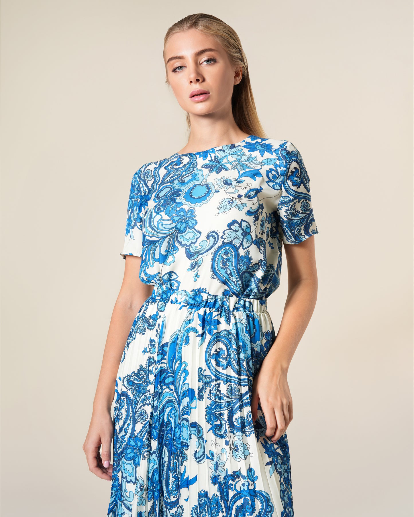 Paisley Print Pleated Maxi Skirt