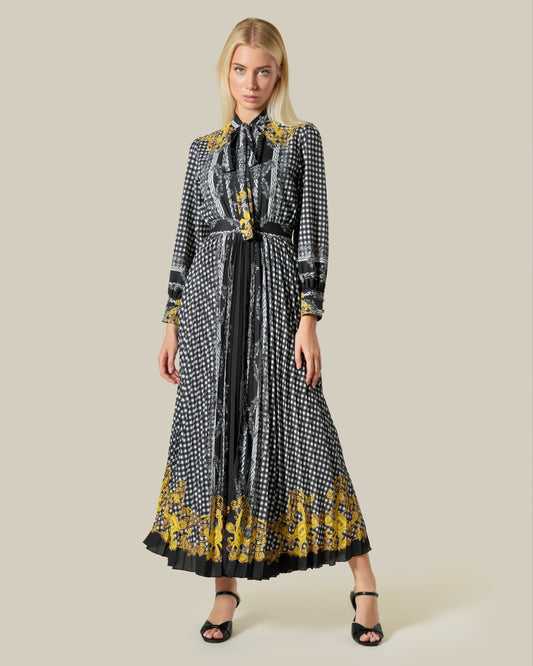 Checked Baroque Print Maxi Dress