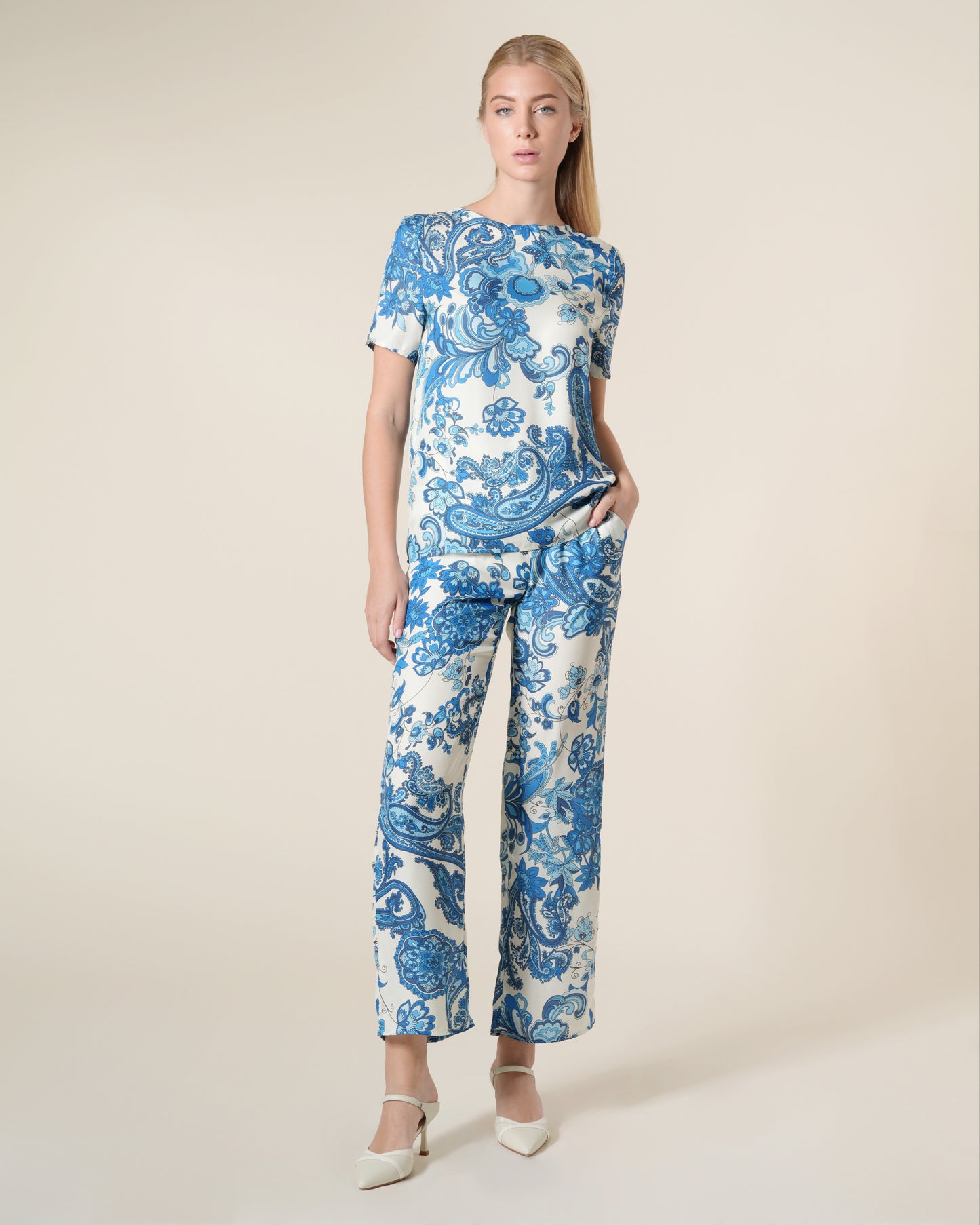 Paisley Print Wide Leg Pants