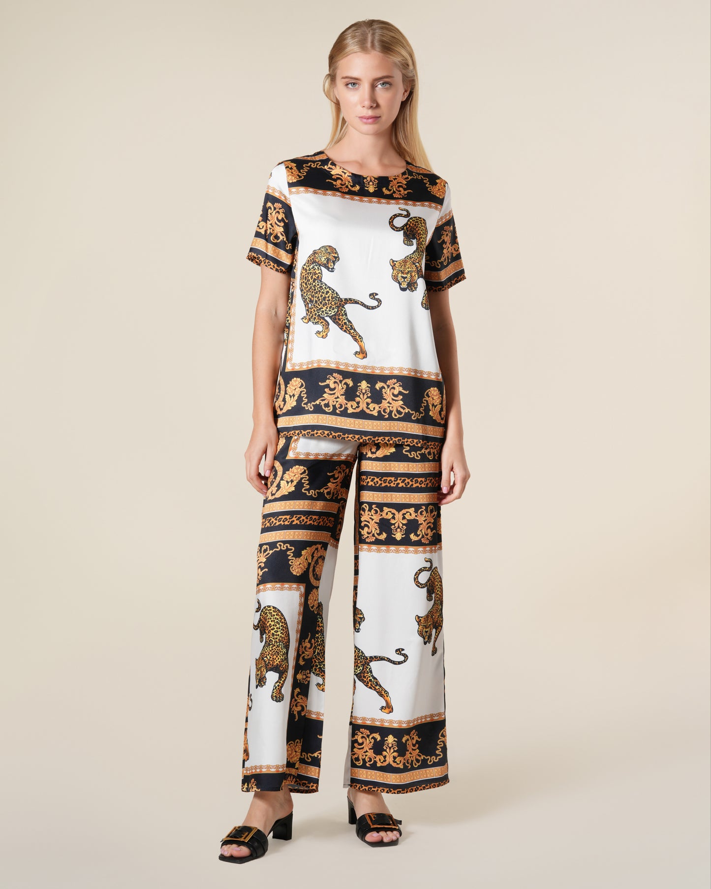 Leopard Baroque Printed Wide Leg Pants