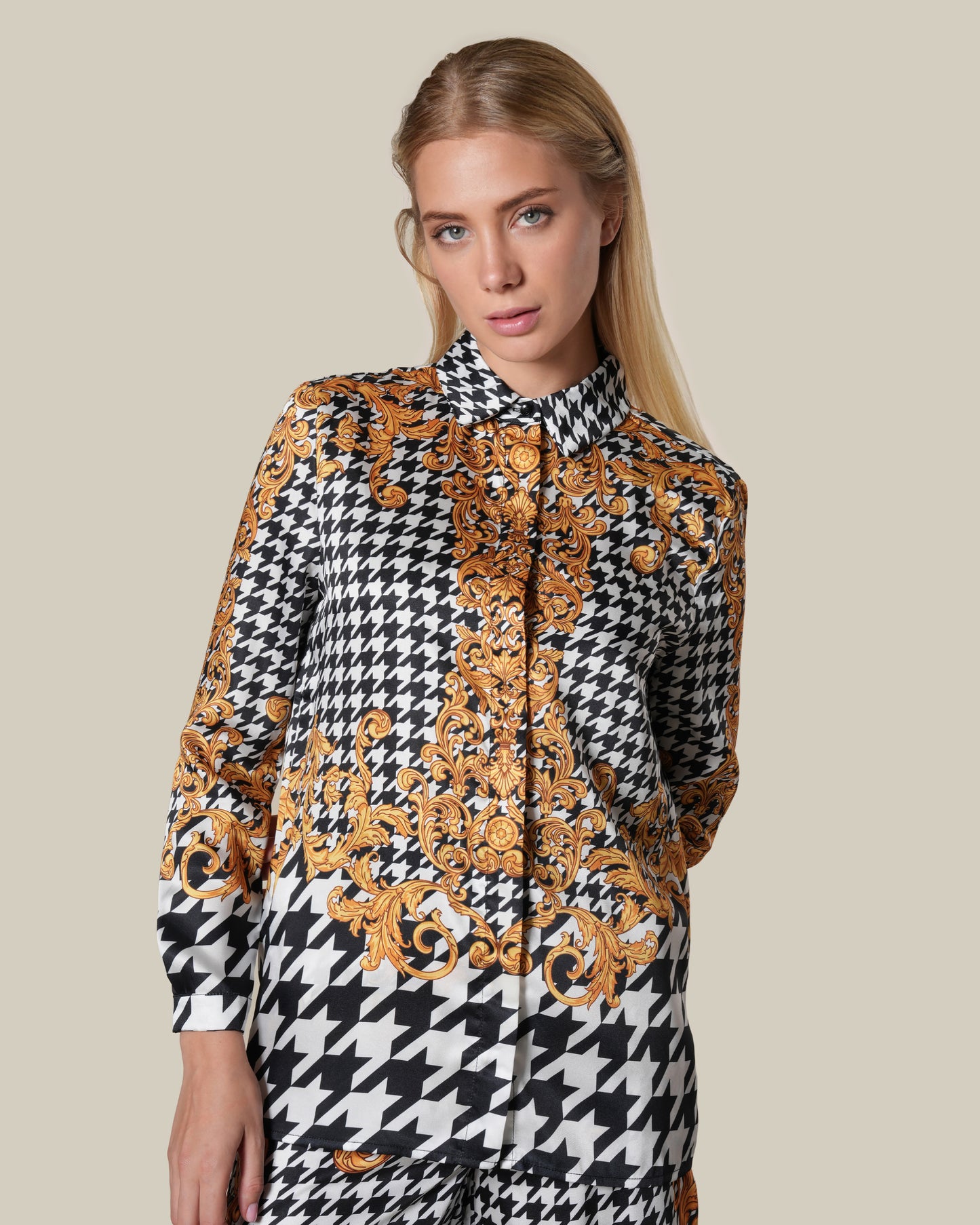 Baroque Houndstooth Motif Shirt