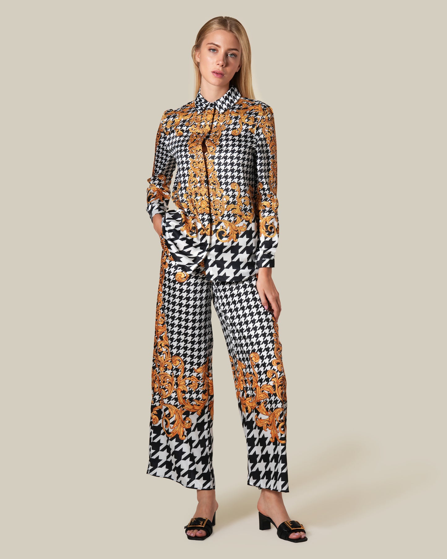 Baroque Houndstooth Motif Shirt