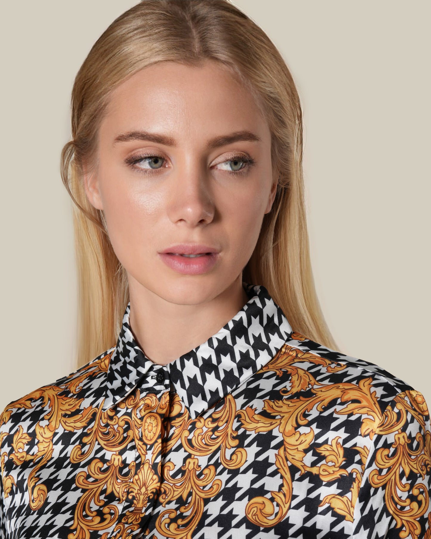 Baroque Houndstooth Motif Shirt