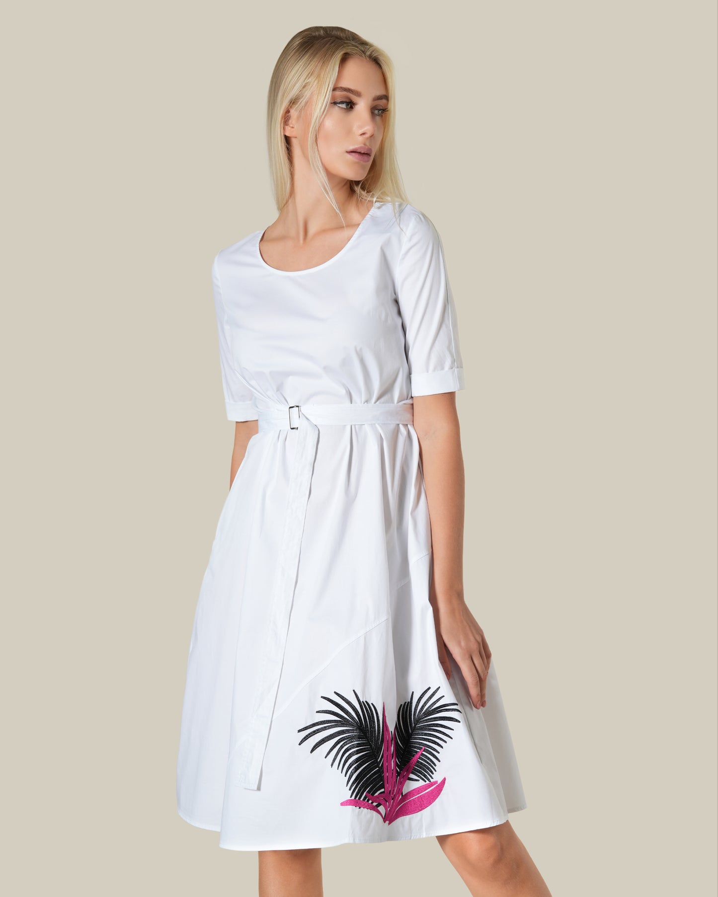 Embroidered Cotton Midi Dress