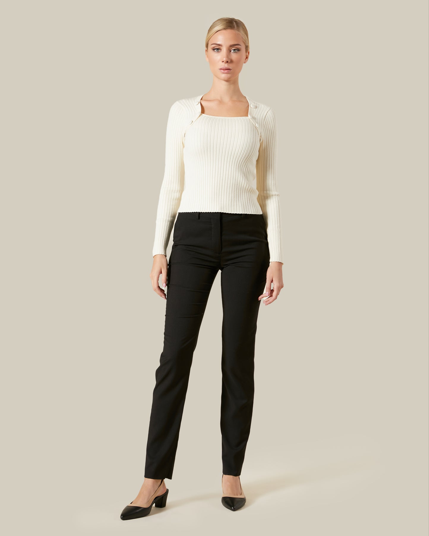Ribbed Knit Square Neck Top