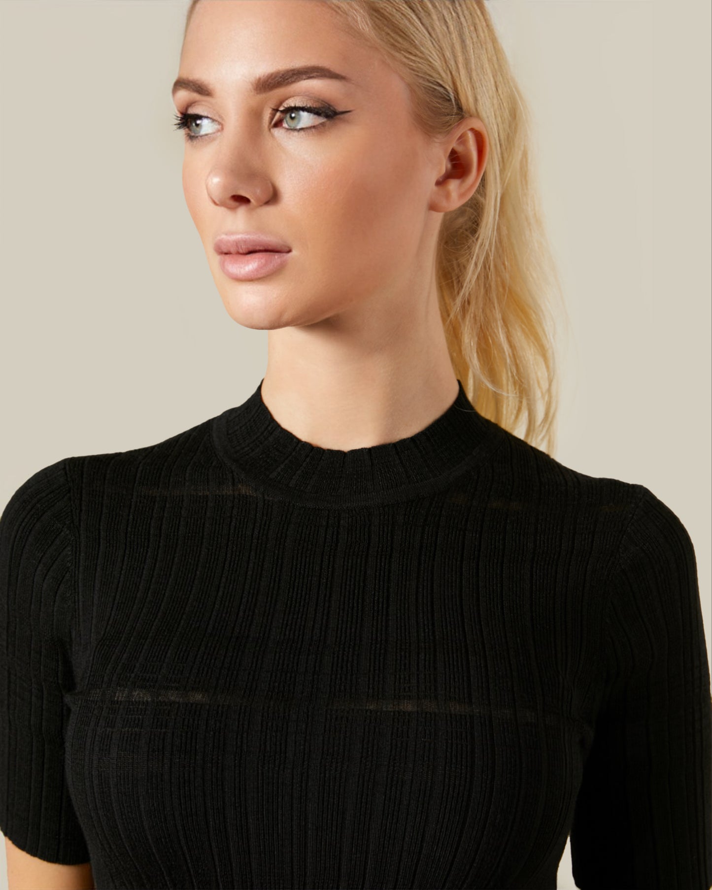 Ribbed Knit Mock Neck Top