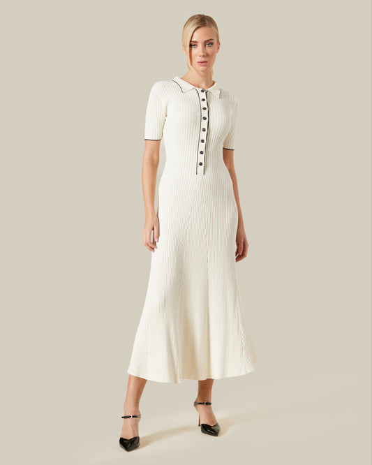 Contrast Tipping Ribbed Knit Maxi Dress