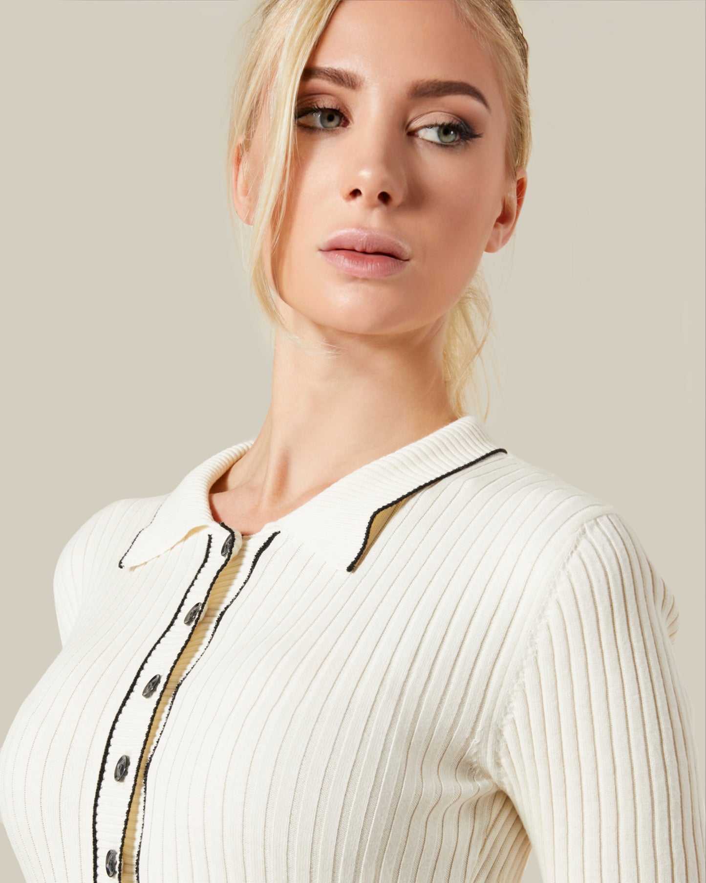 Contrast Tipping Ribbed Knit Maxi Dress