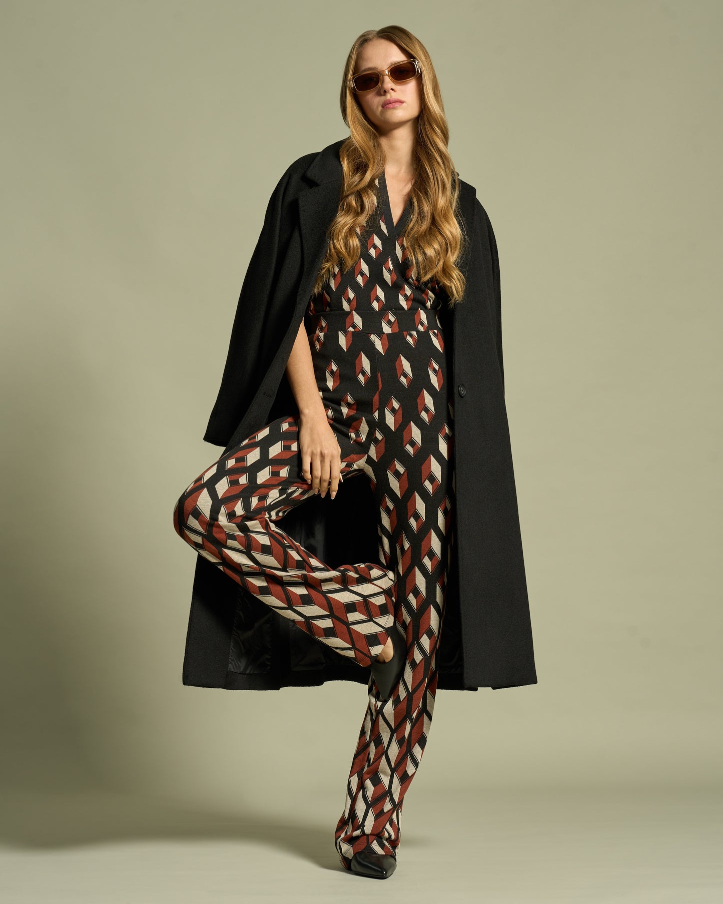 Geometric Patterned Flared Trousers
