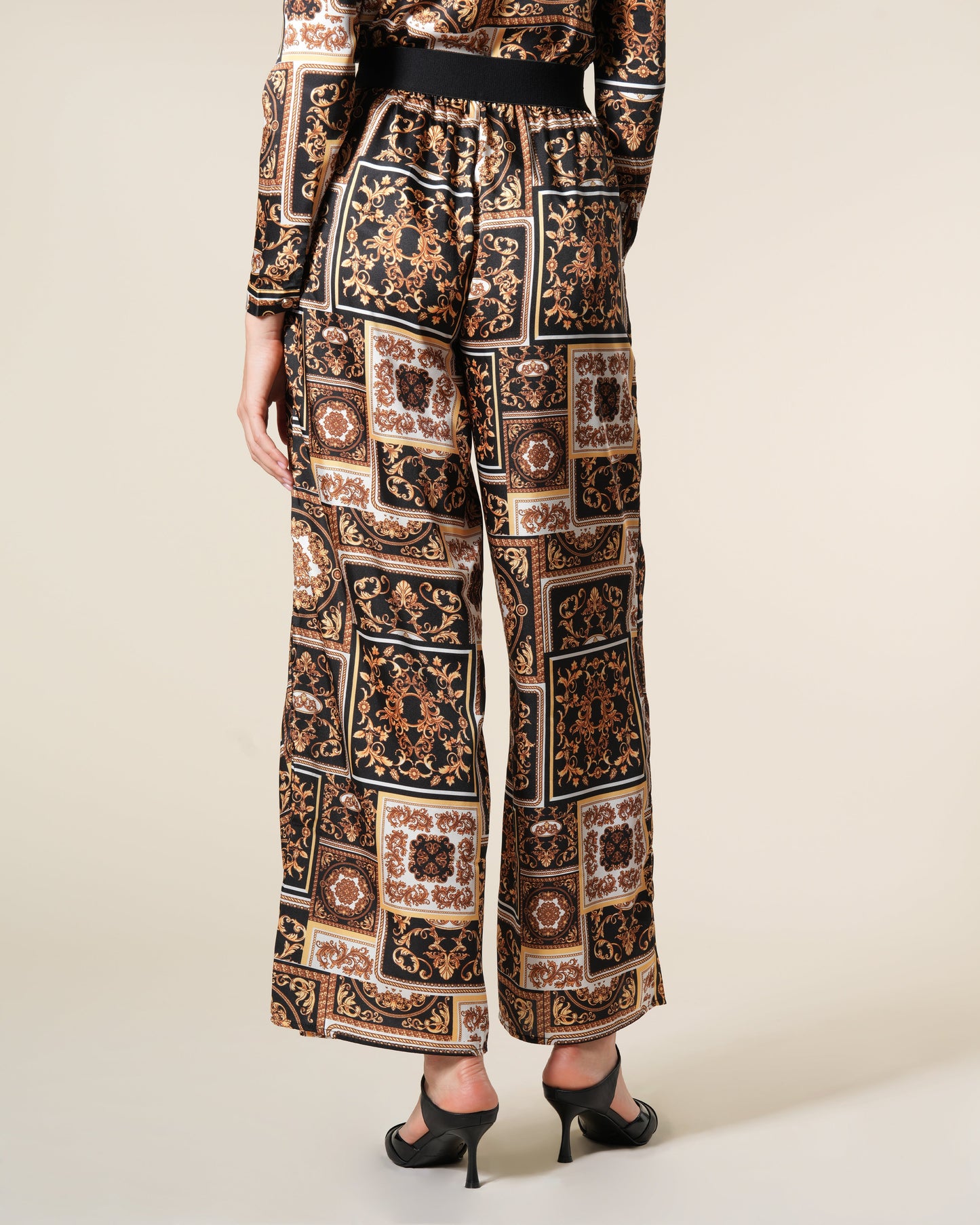 Baroque Patchwork Print Wide Leg Trousers