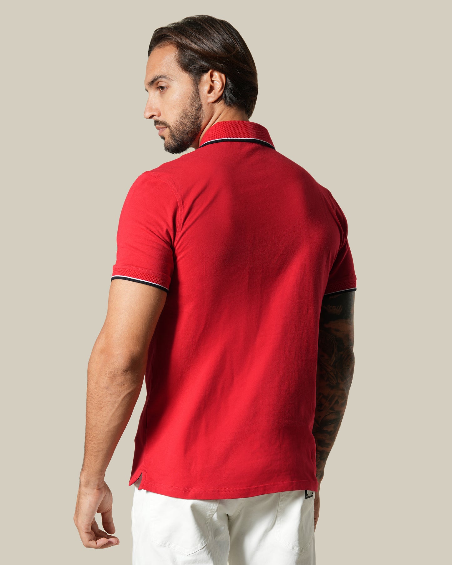 Contrast Tipping Red Polo Shirt