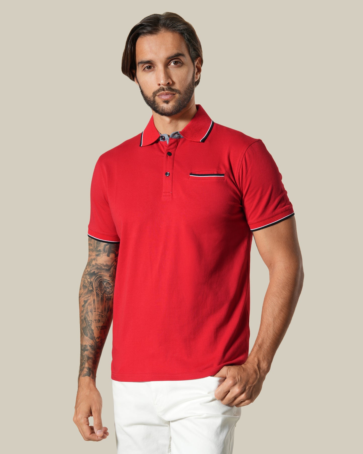 Contrast Tipping Red Polo Shirt
