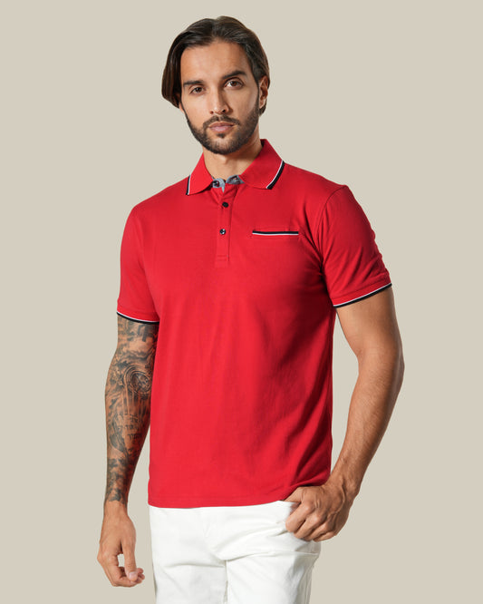 Contrast Tipping Red Polo Shirt