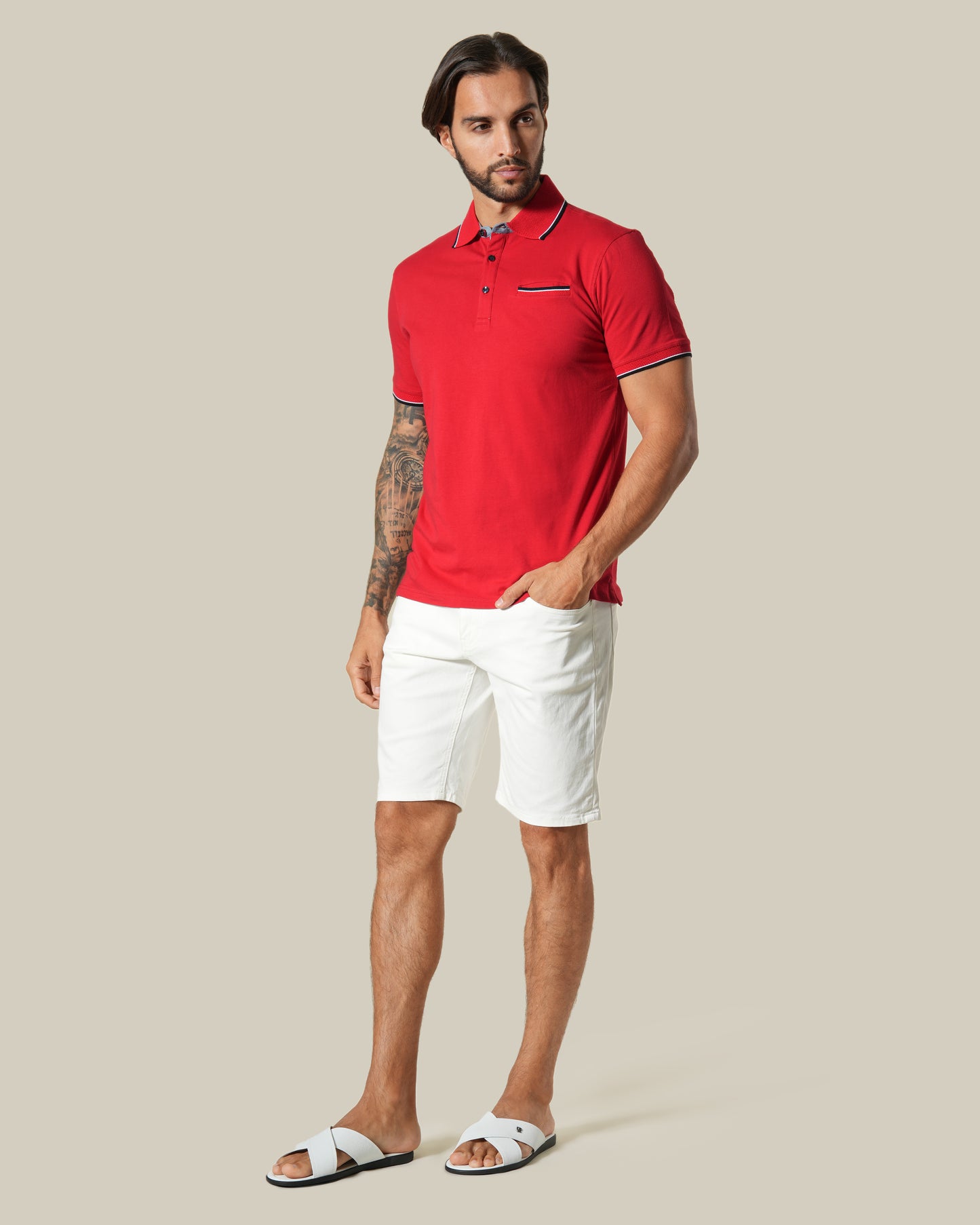 Contrast Tipping Red Polo Shirt
