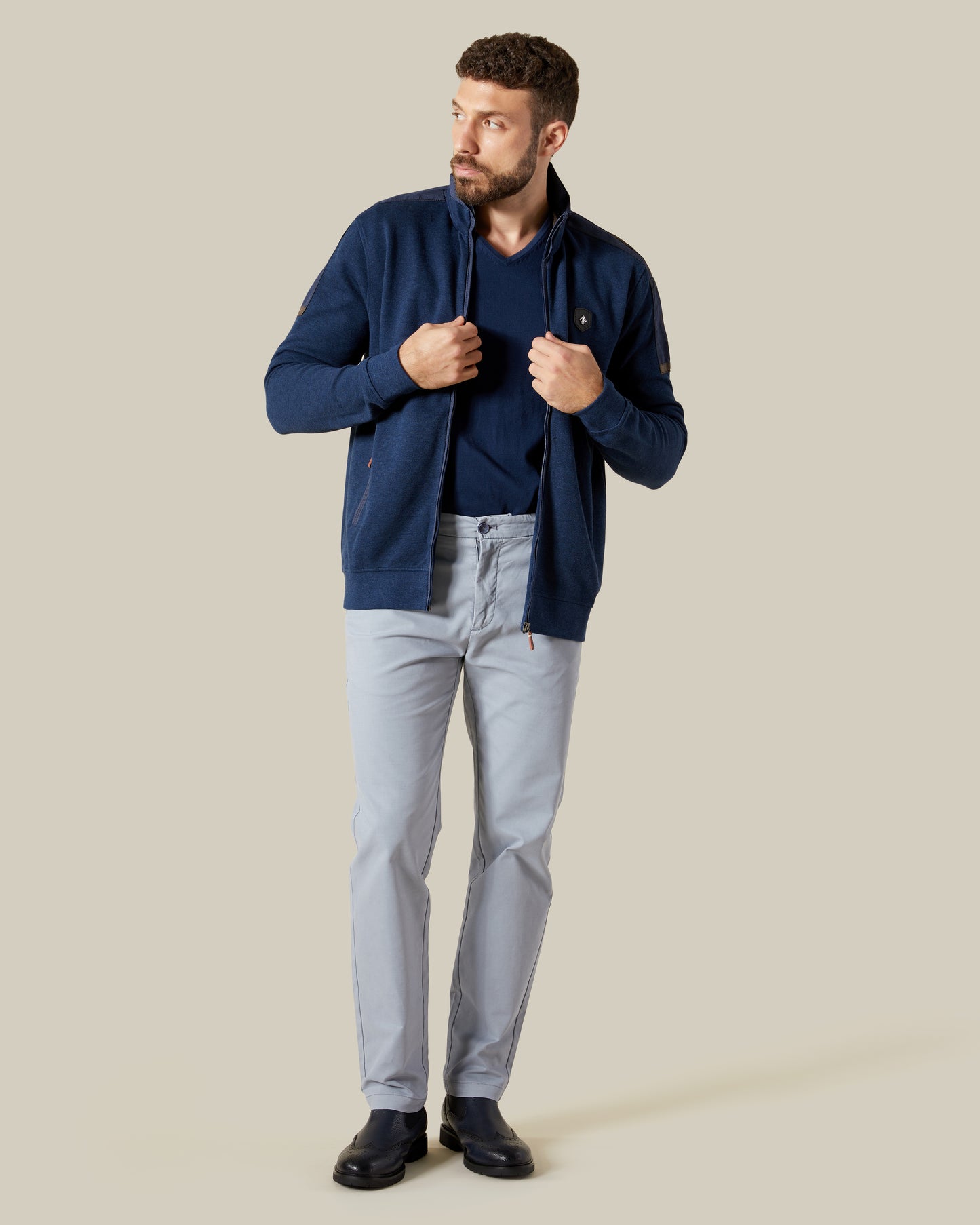 Denim Patched Knitted Jacket