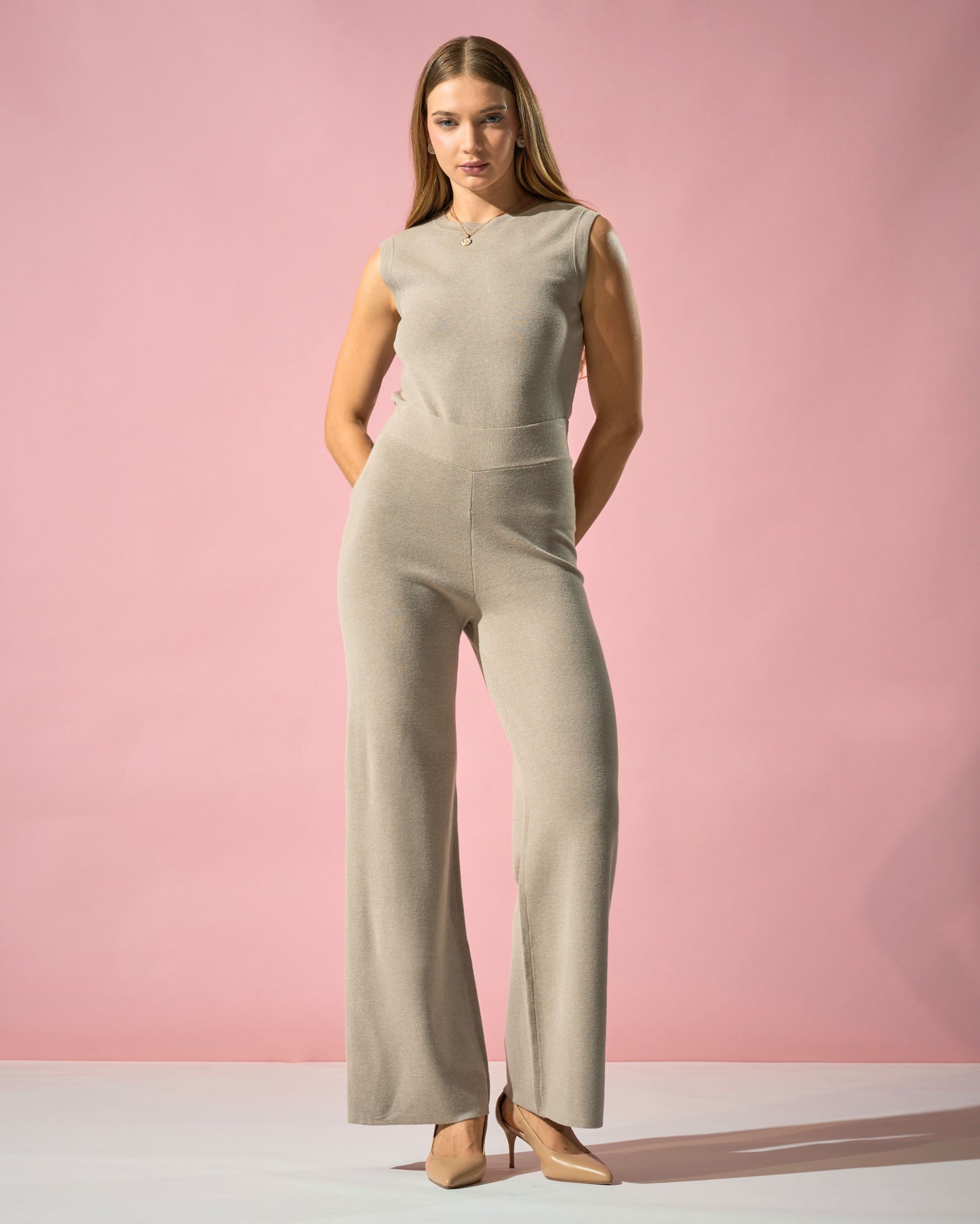 Sand-Toned Knit Trousers