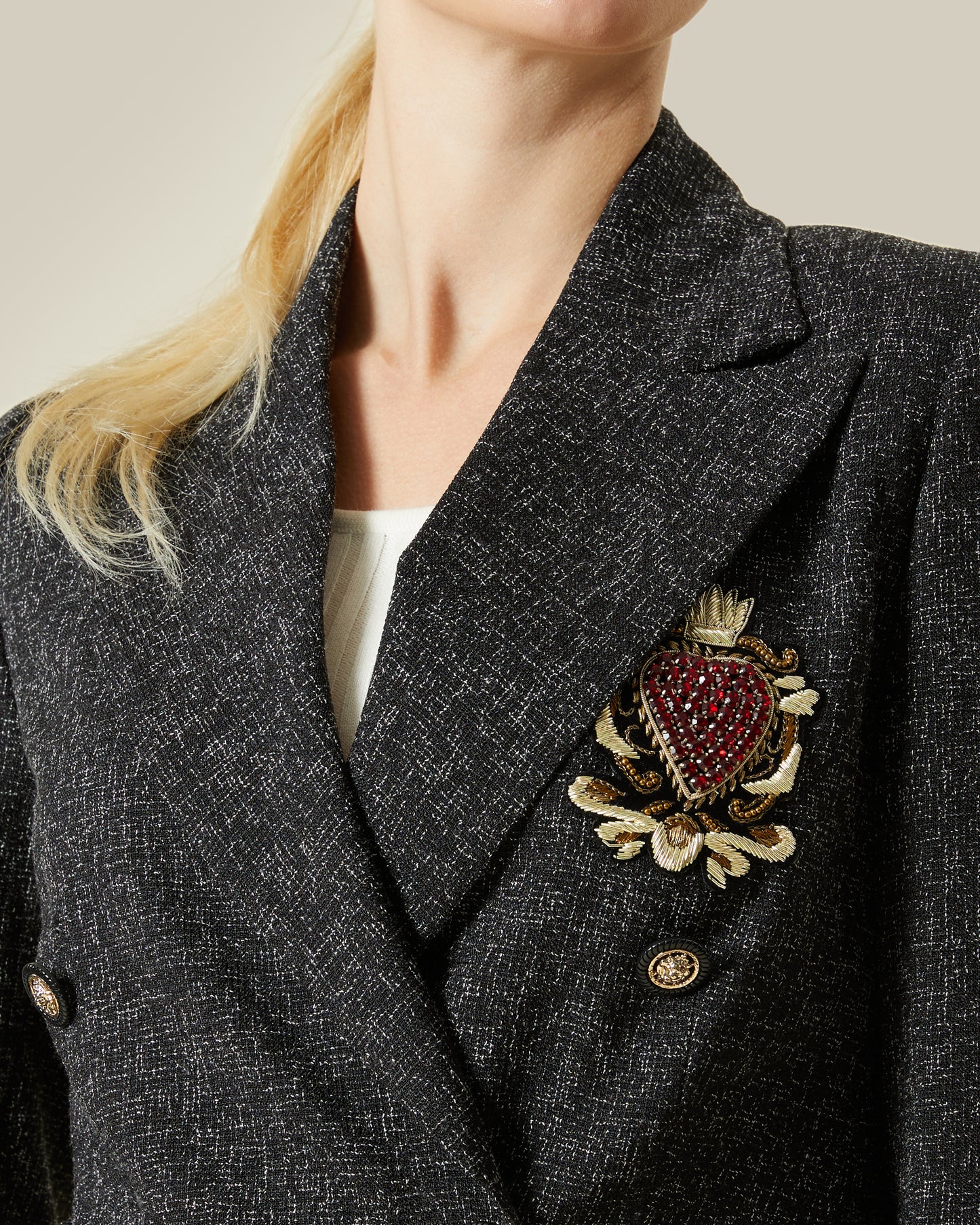 Tweed Embellished Logo Blazer