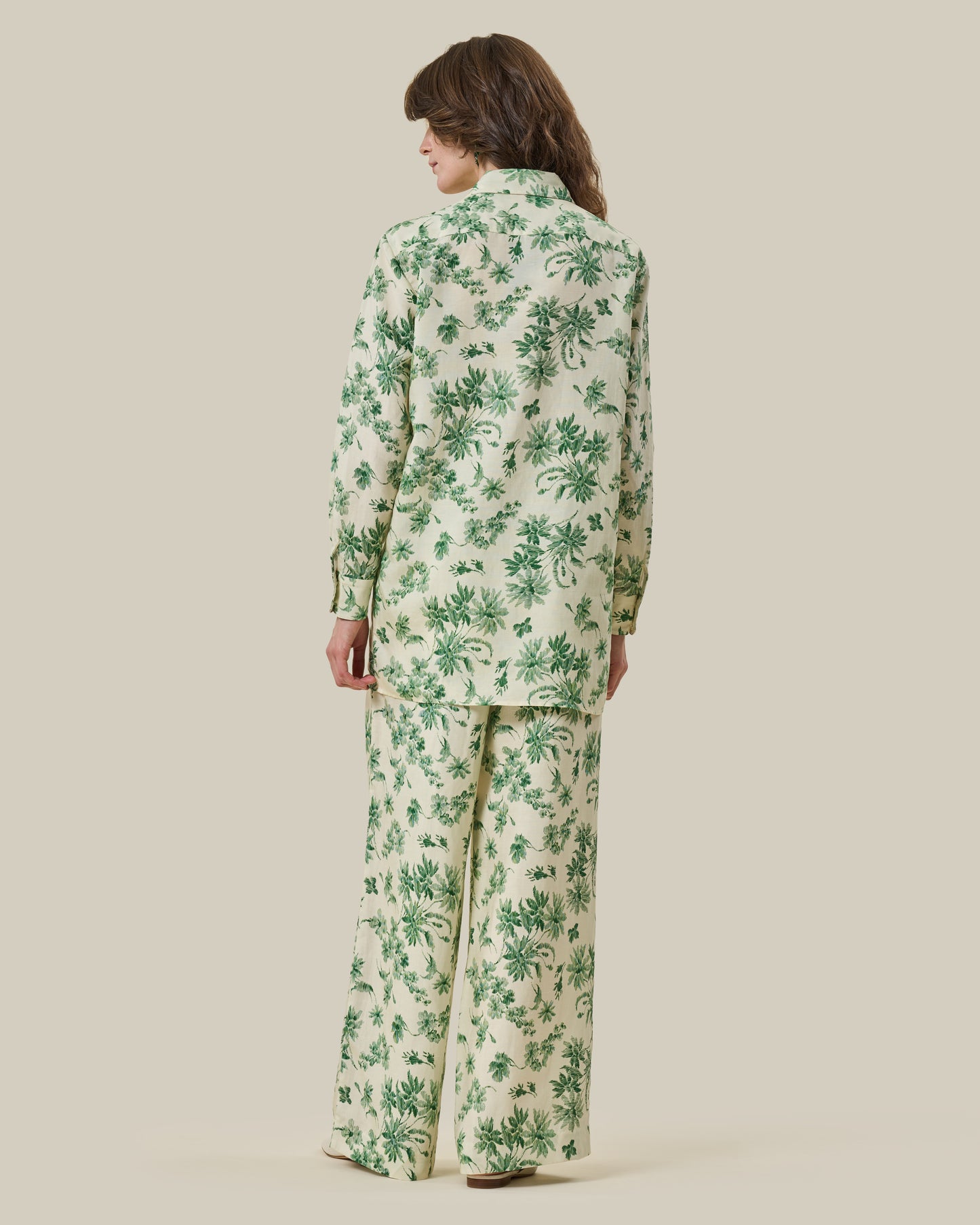 Green Botanical Printed Linen Shirt & Trouser Set