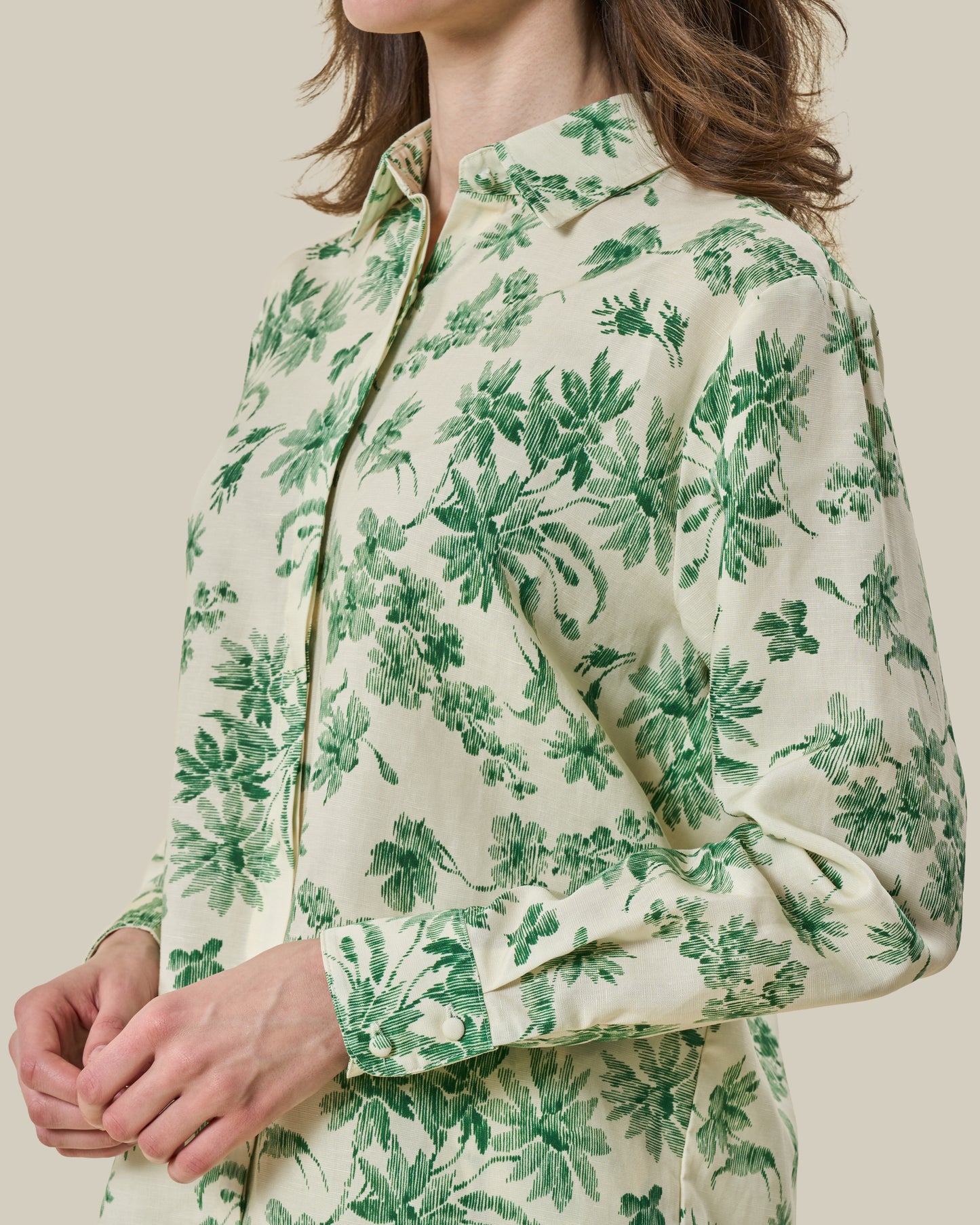 Green Botanical Printed Linen Shirt & Trouser Set