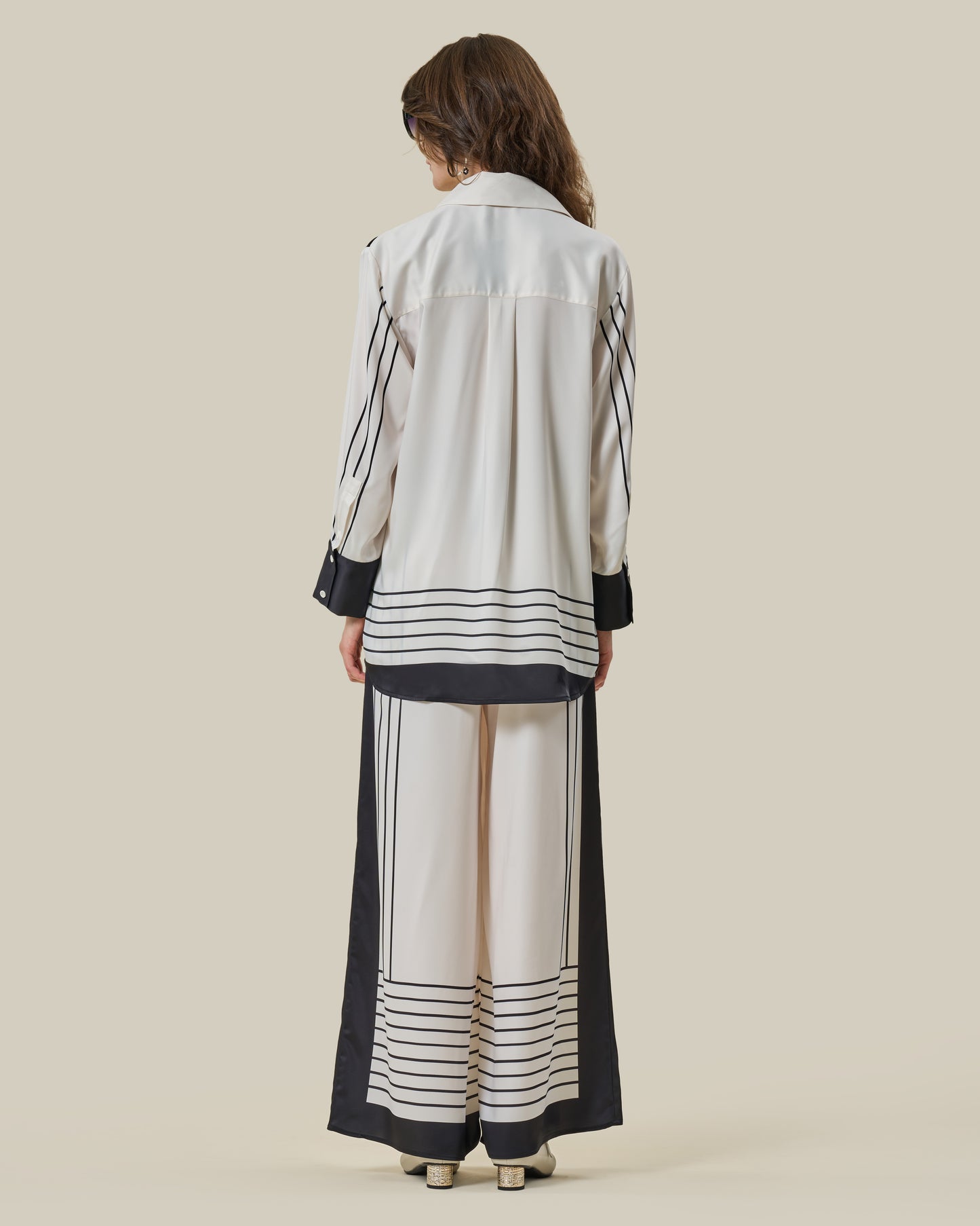 Stripe Print Silk Longline Shirt